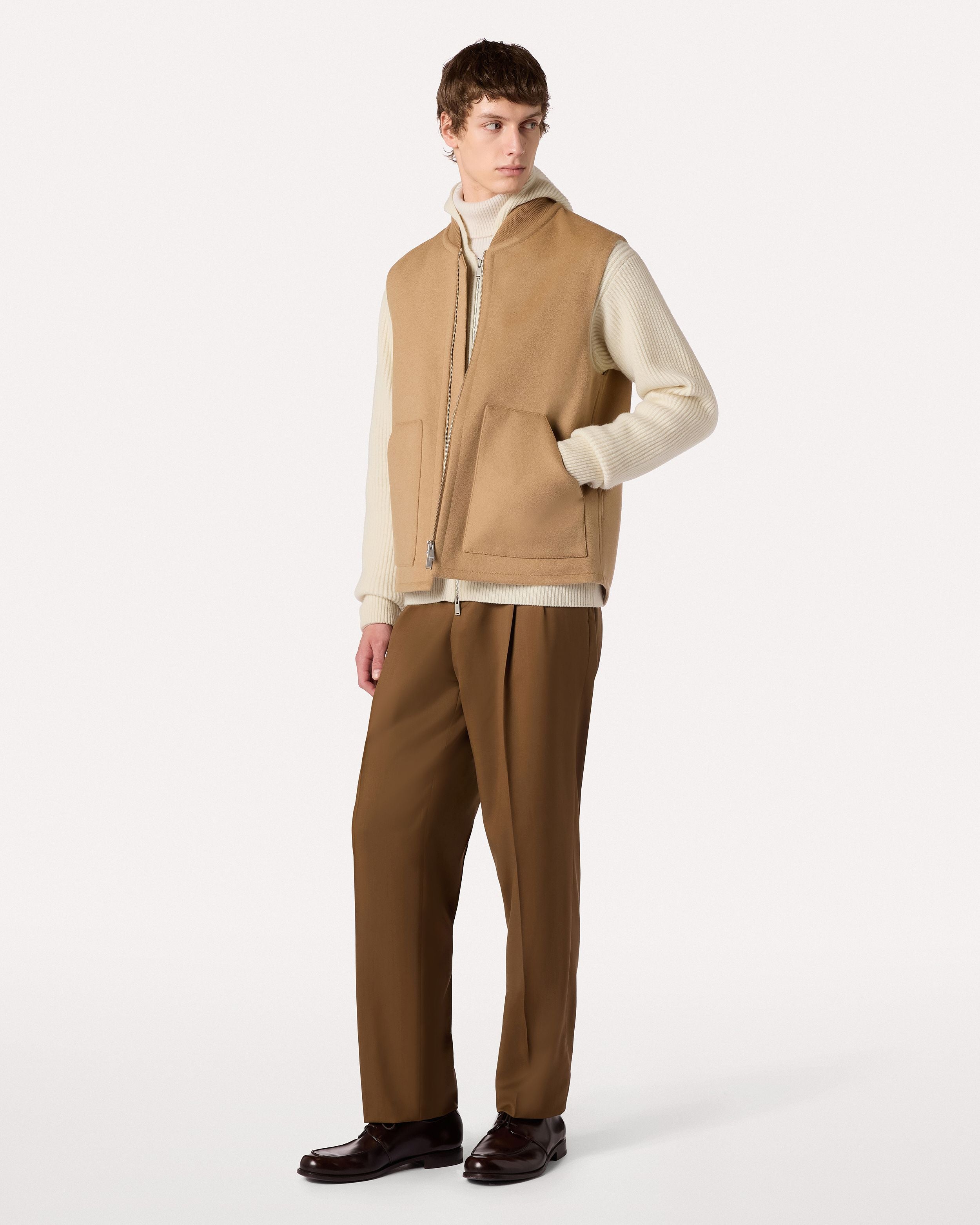 Cardigan con zip panna in lana e cashmere CREAM Lardini 2