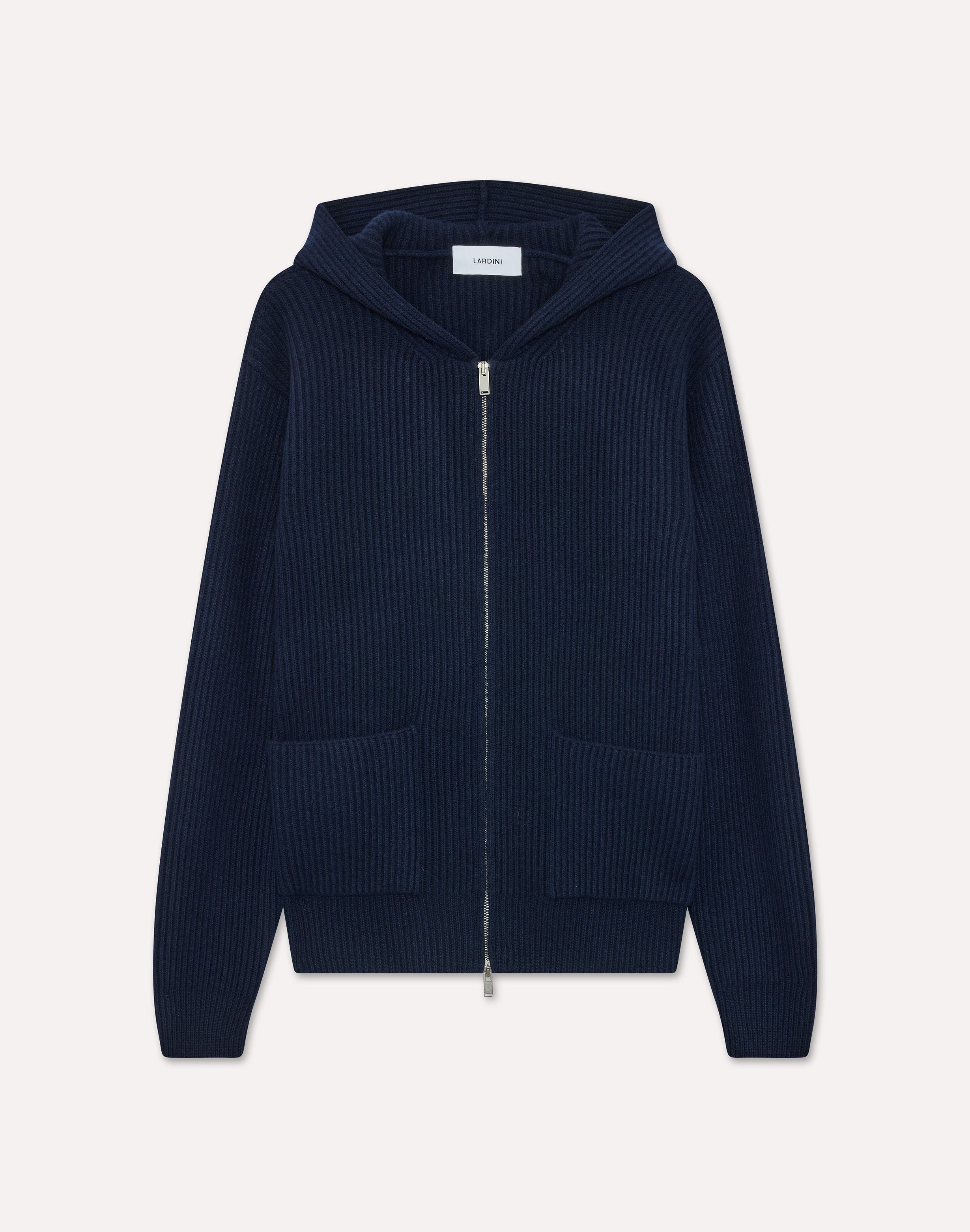 Cardigan con zip blu in lana e cashmere BLUE Lardini 1