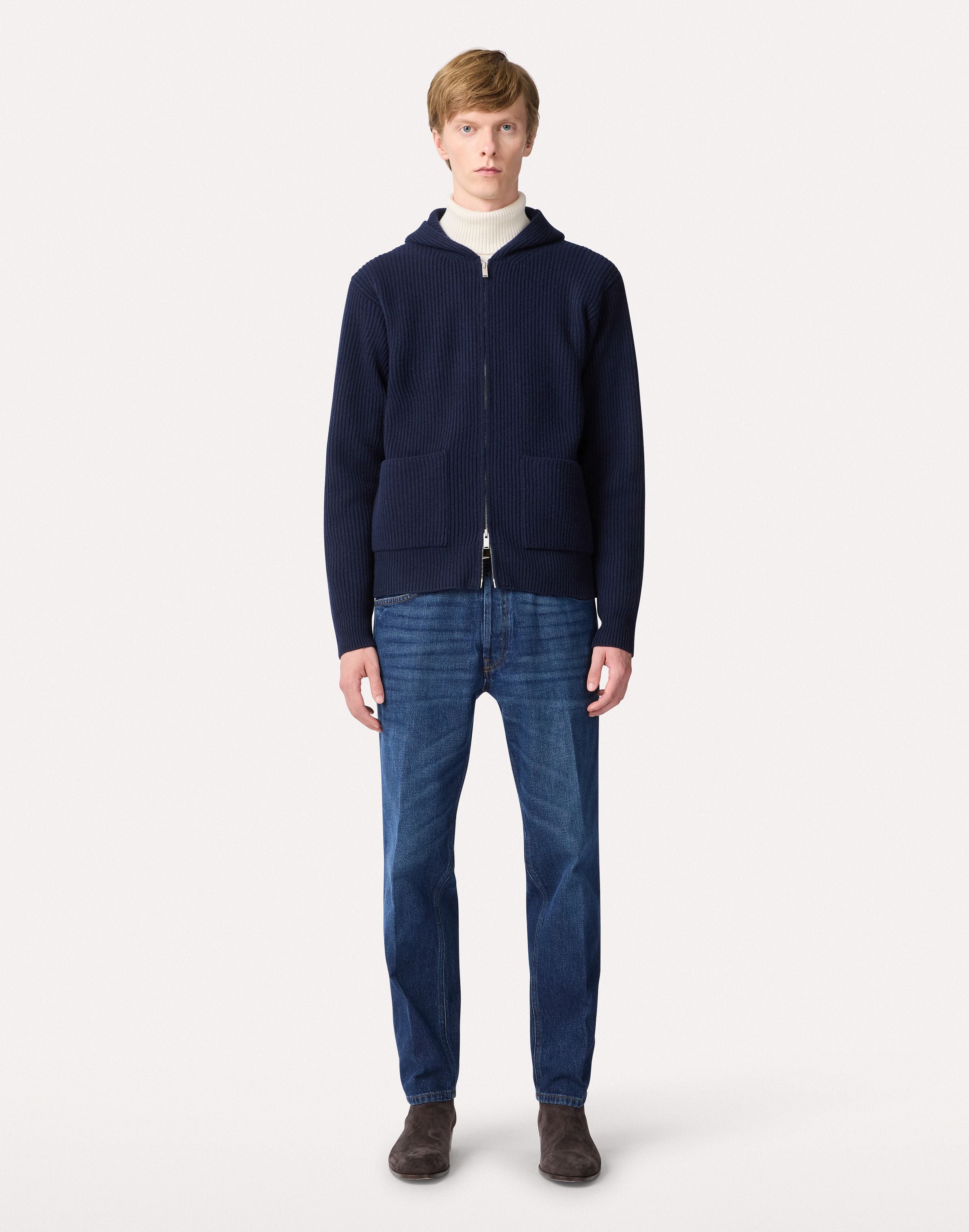 Cardigan con zip blu in lana e cashmere BLUE Lardini 2