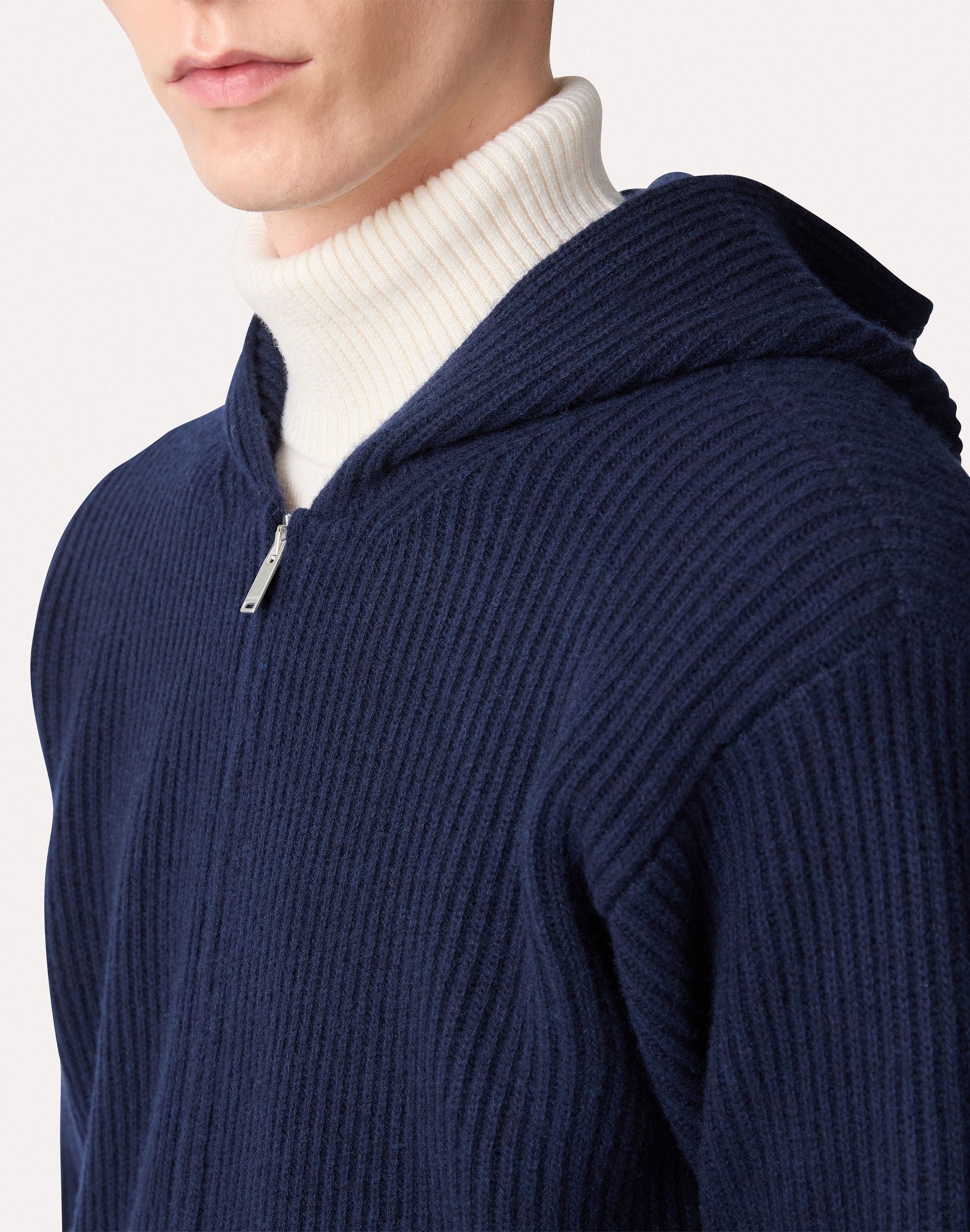 Cardigan con zip blu in lana e cashmere BLUE Lardini 3