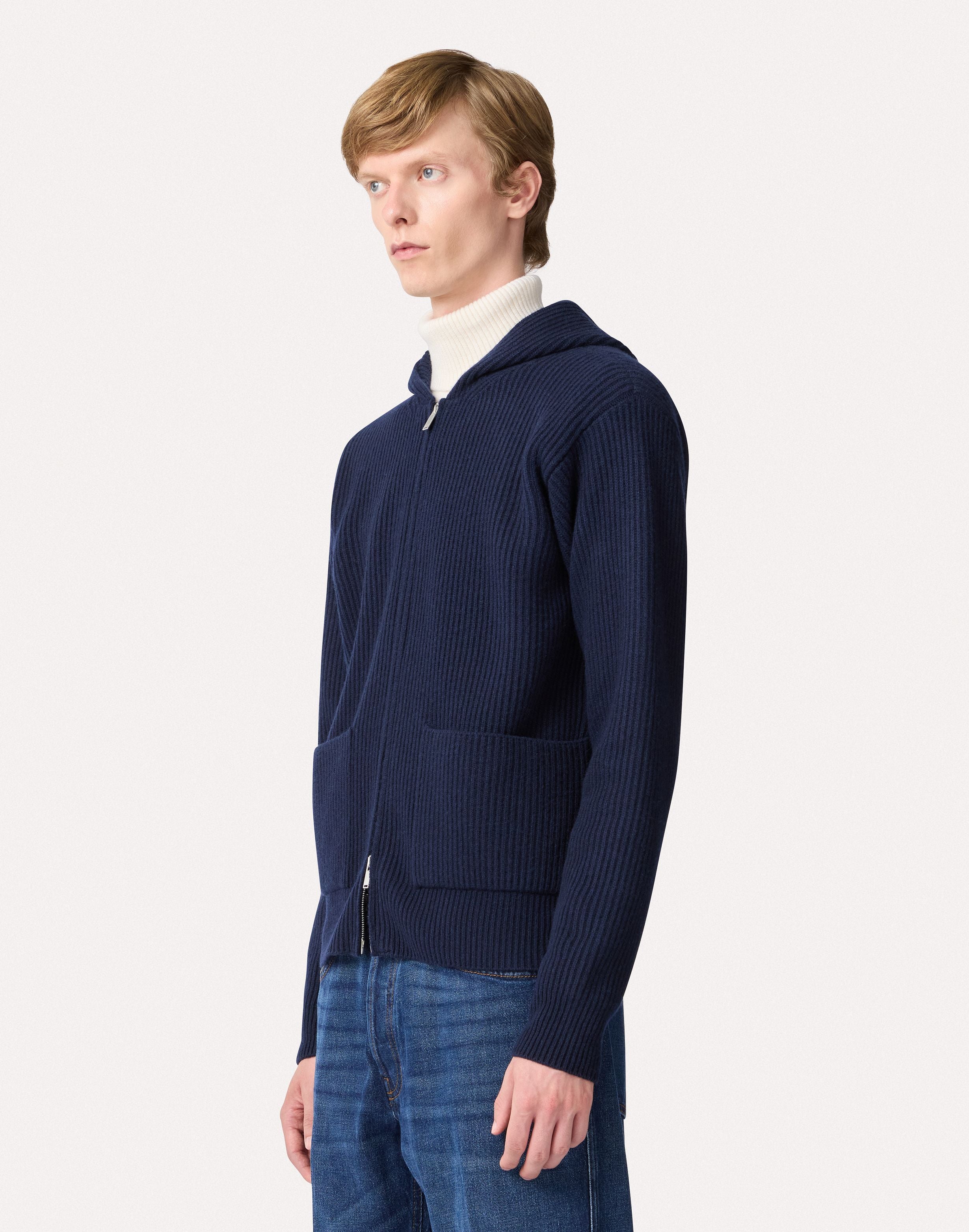 Cardigan con zip blu in lana e cashmere BLUE Lardini 4