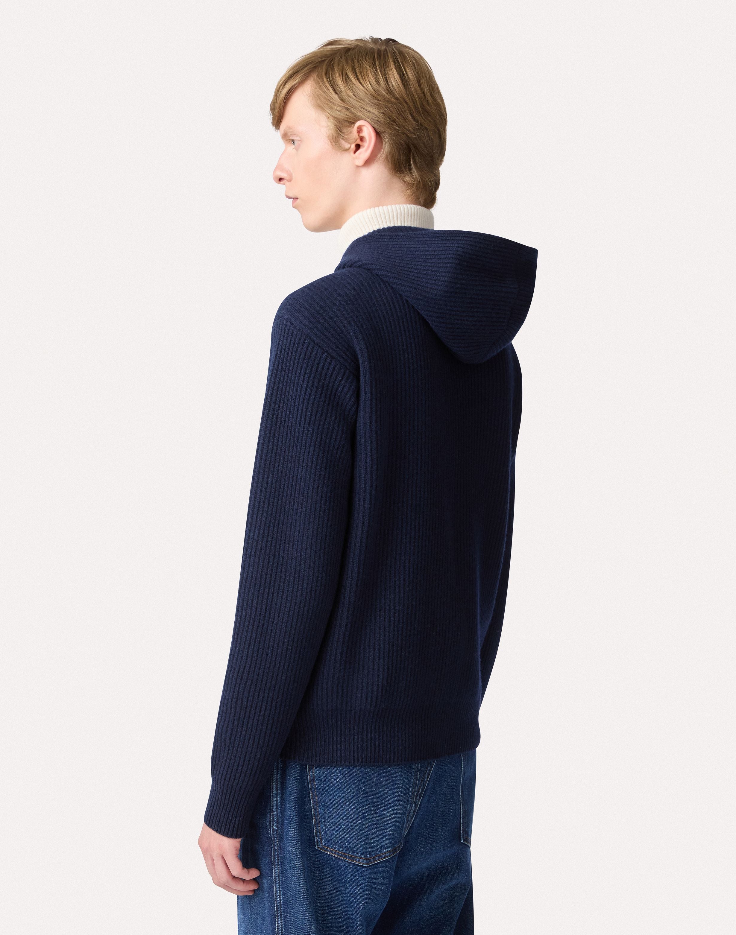 Cardigan con zip blu in lana e cashmere BLUE Lardini 5
