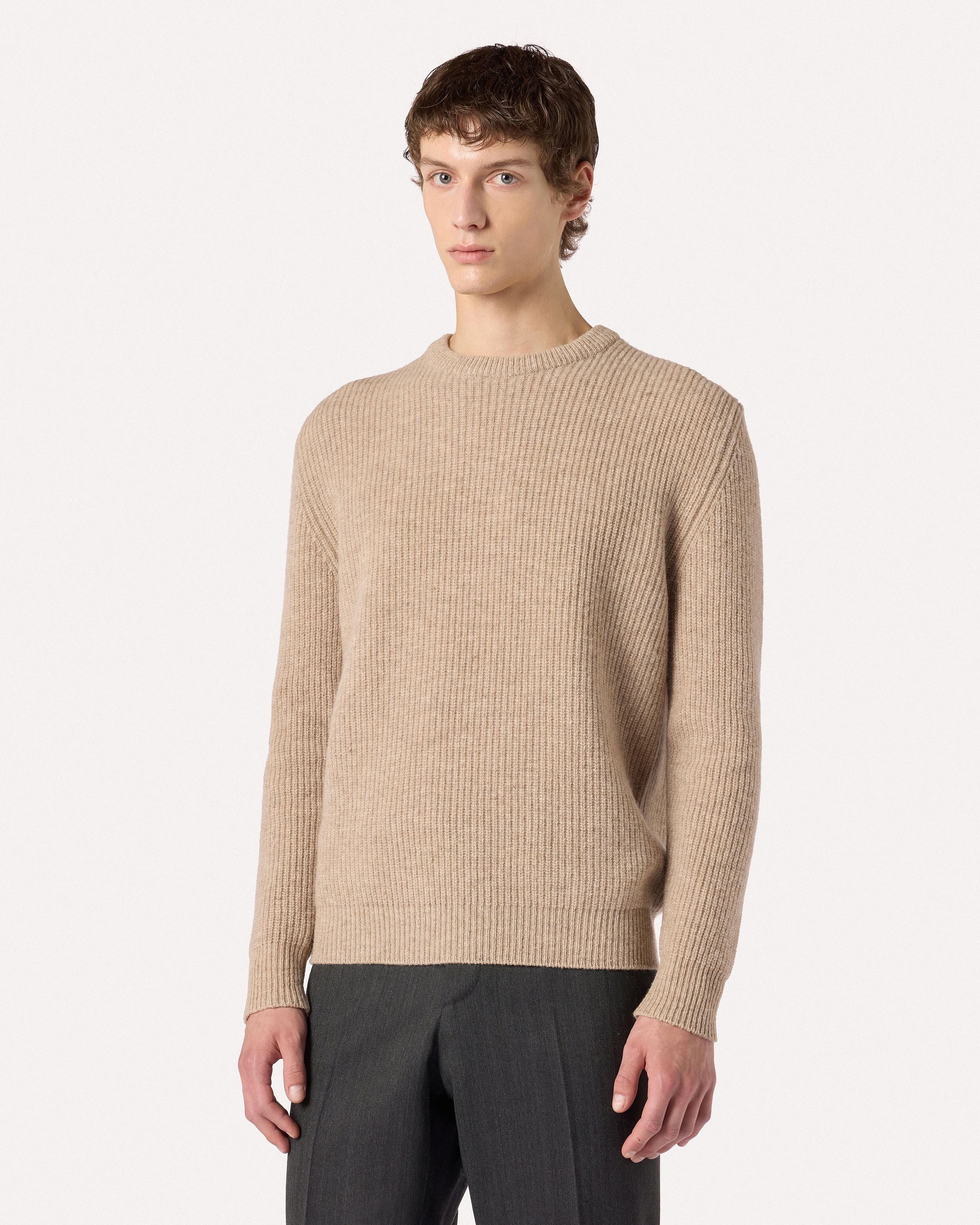 Maglia girocollo beige in lana merino extrafine BEIGE Lardini 4