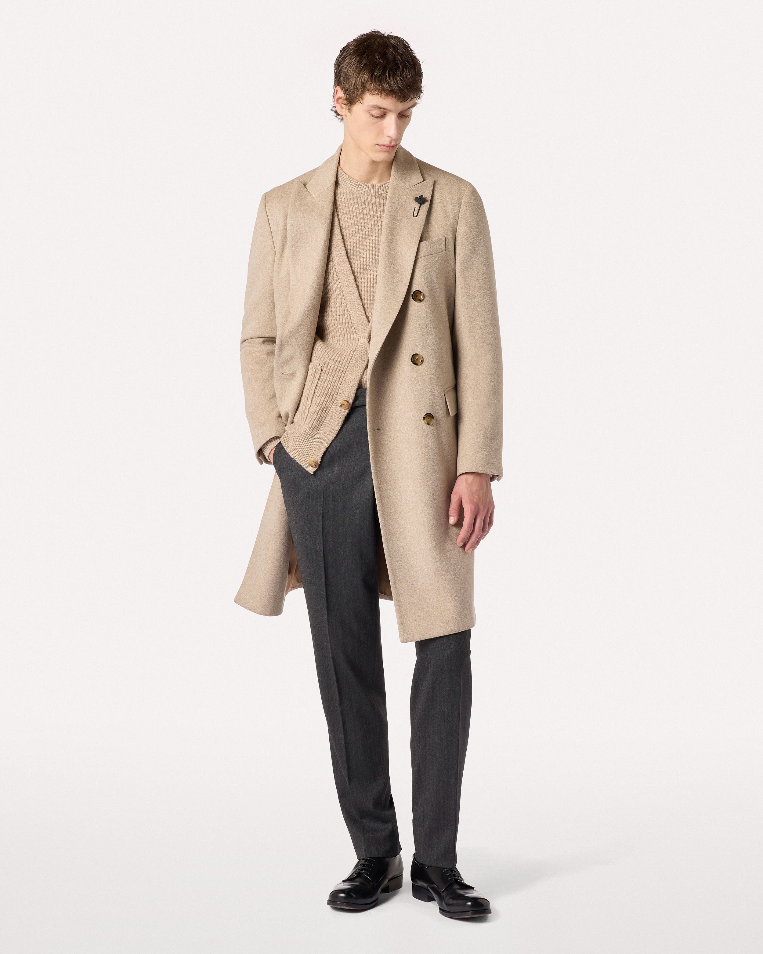 Cardigan beige in lana merino extrafine BEIGE Lardini 2