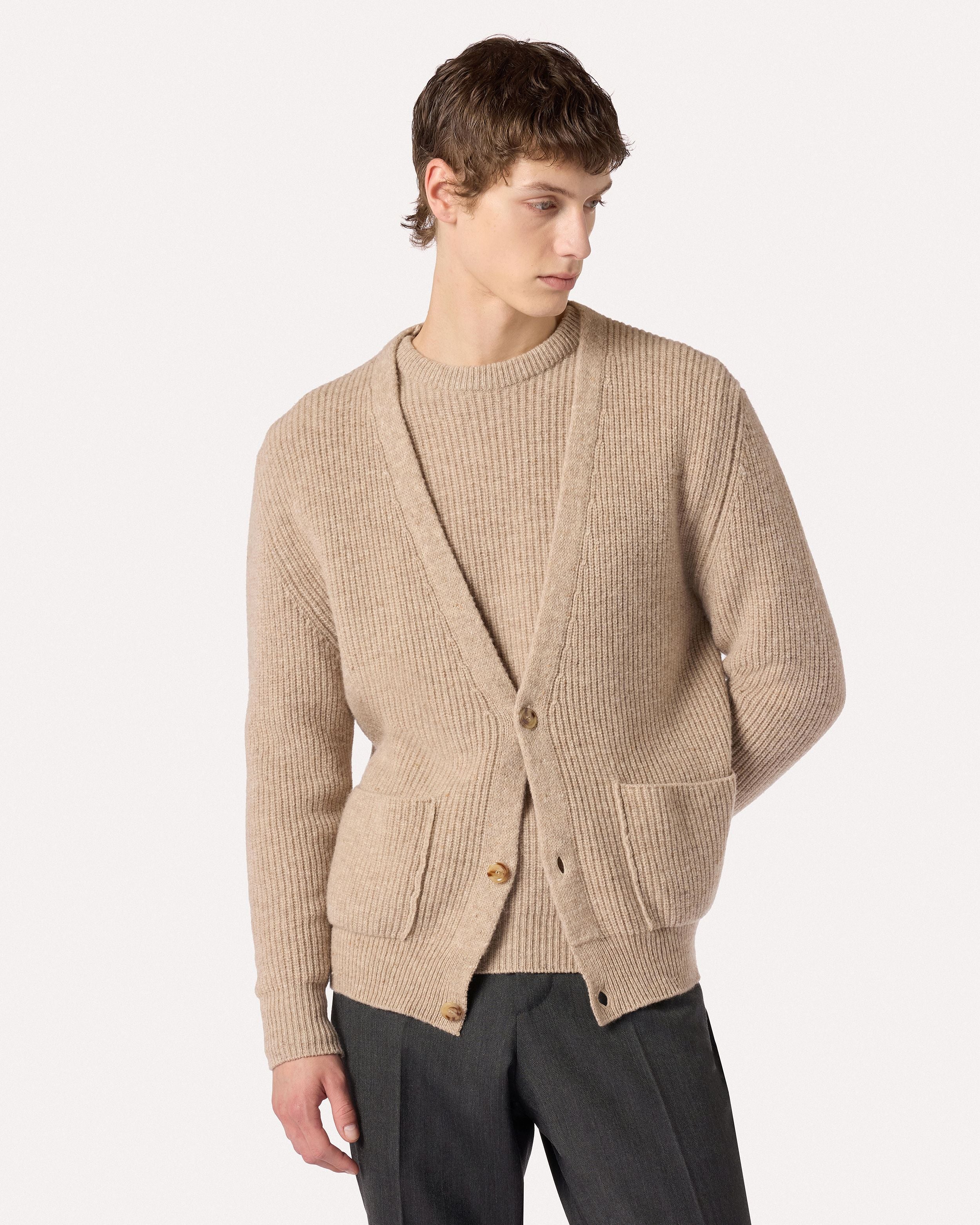 Cardigan beige in lana merino extrafine BEIGE Lardini 4
