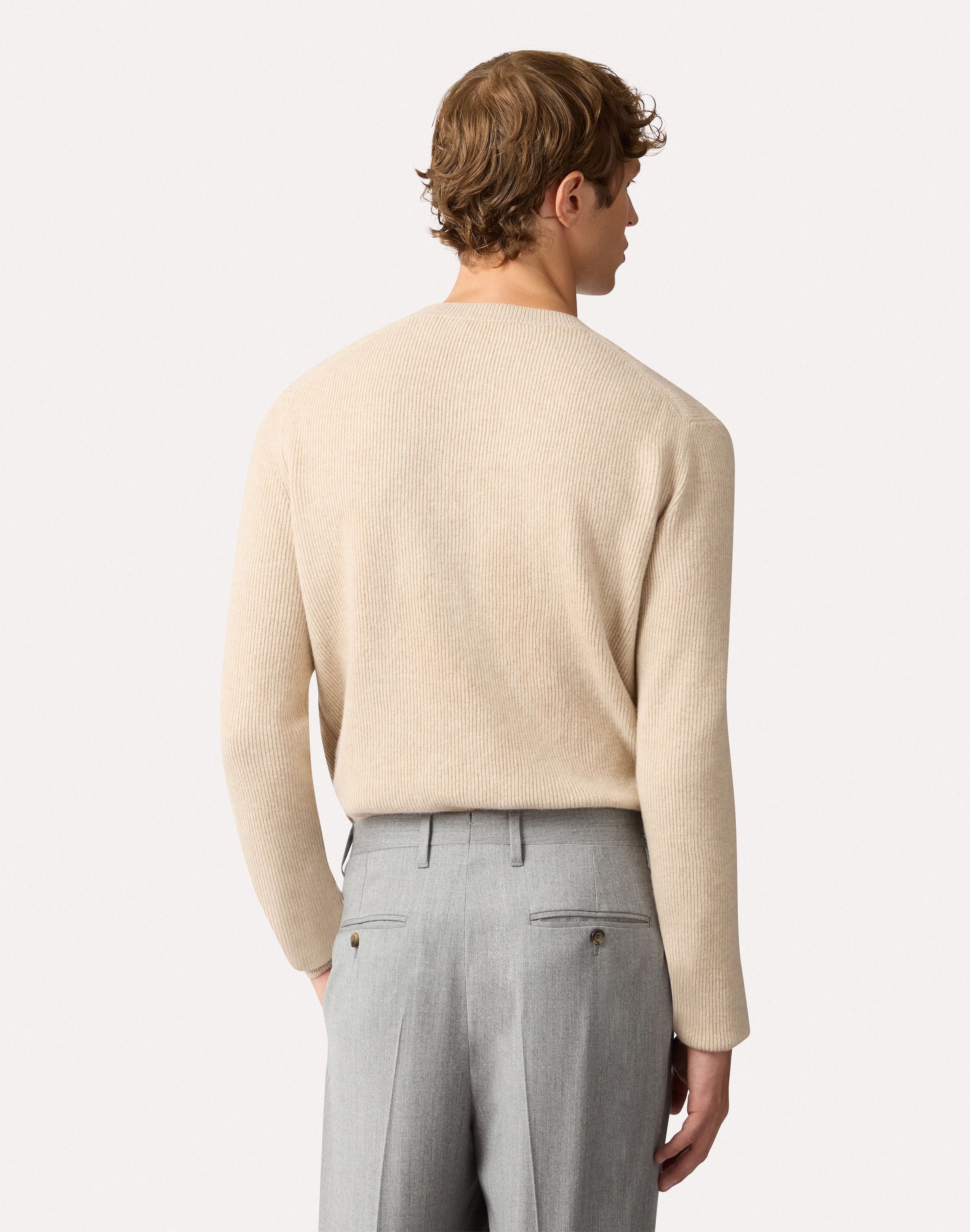 Beige crewneck sweater in wool and cashmere CREAM Lardini 5