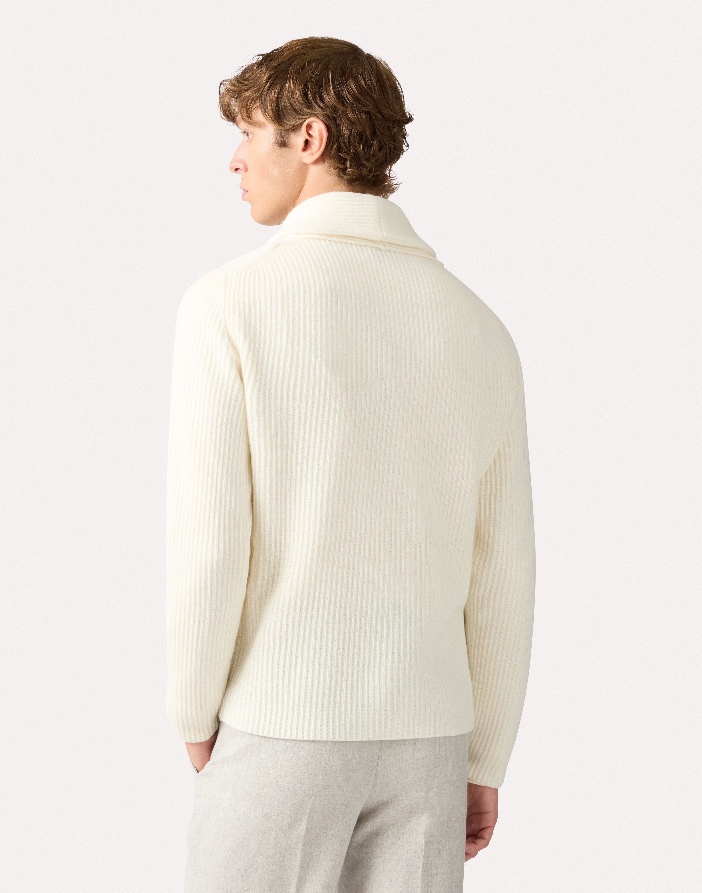 Cream wool and cashmere shawl-collar cardigan CREAM Lardini 5