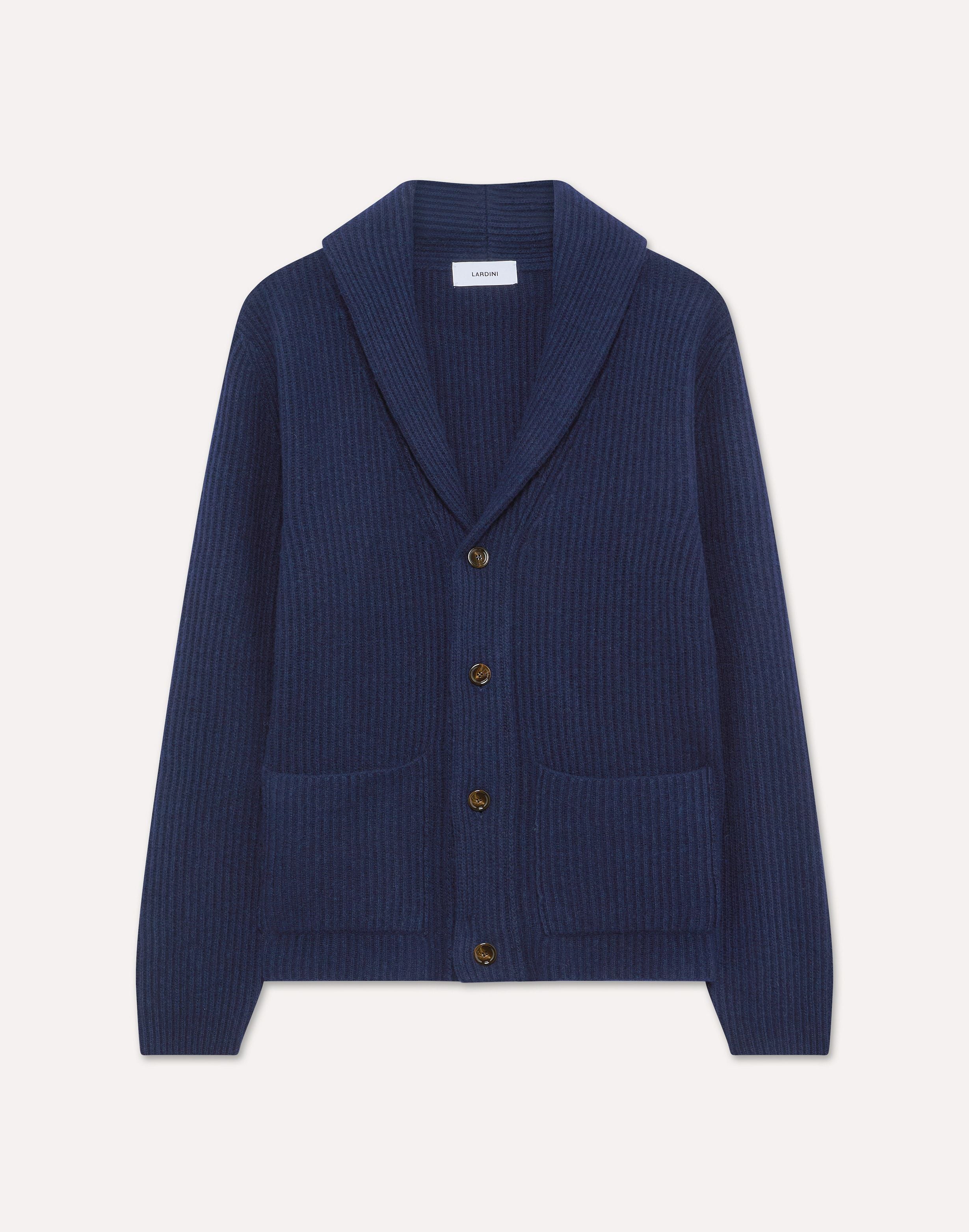 Cardigan blu in lana e cashmere con collo a scialle BLUE Lardini 1