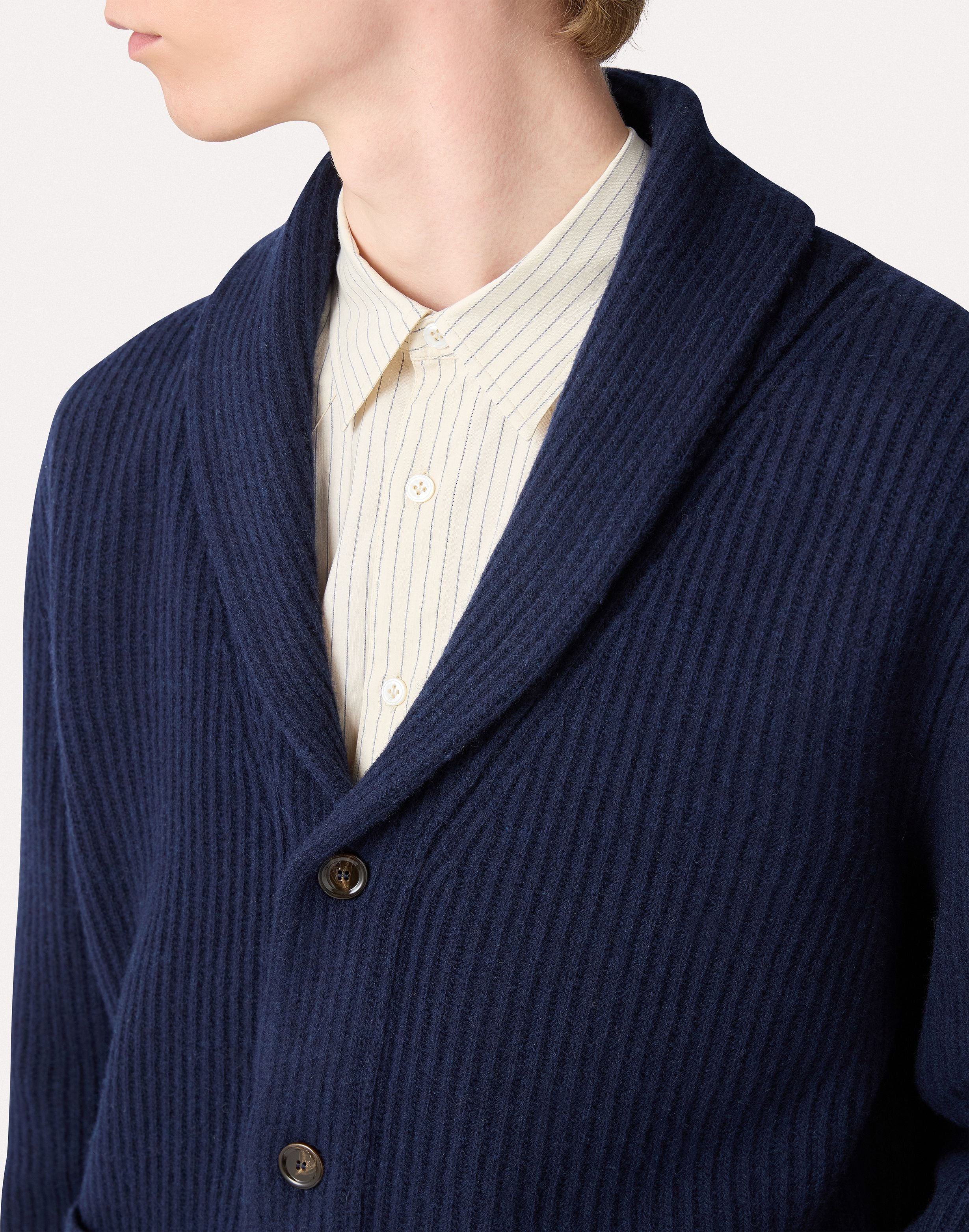 Cardigan blu in lana e cashmere con collo a scialle BLUE Lardini 3