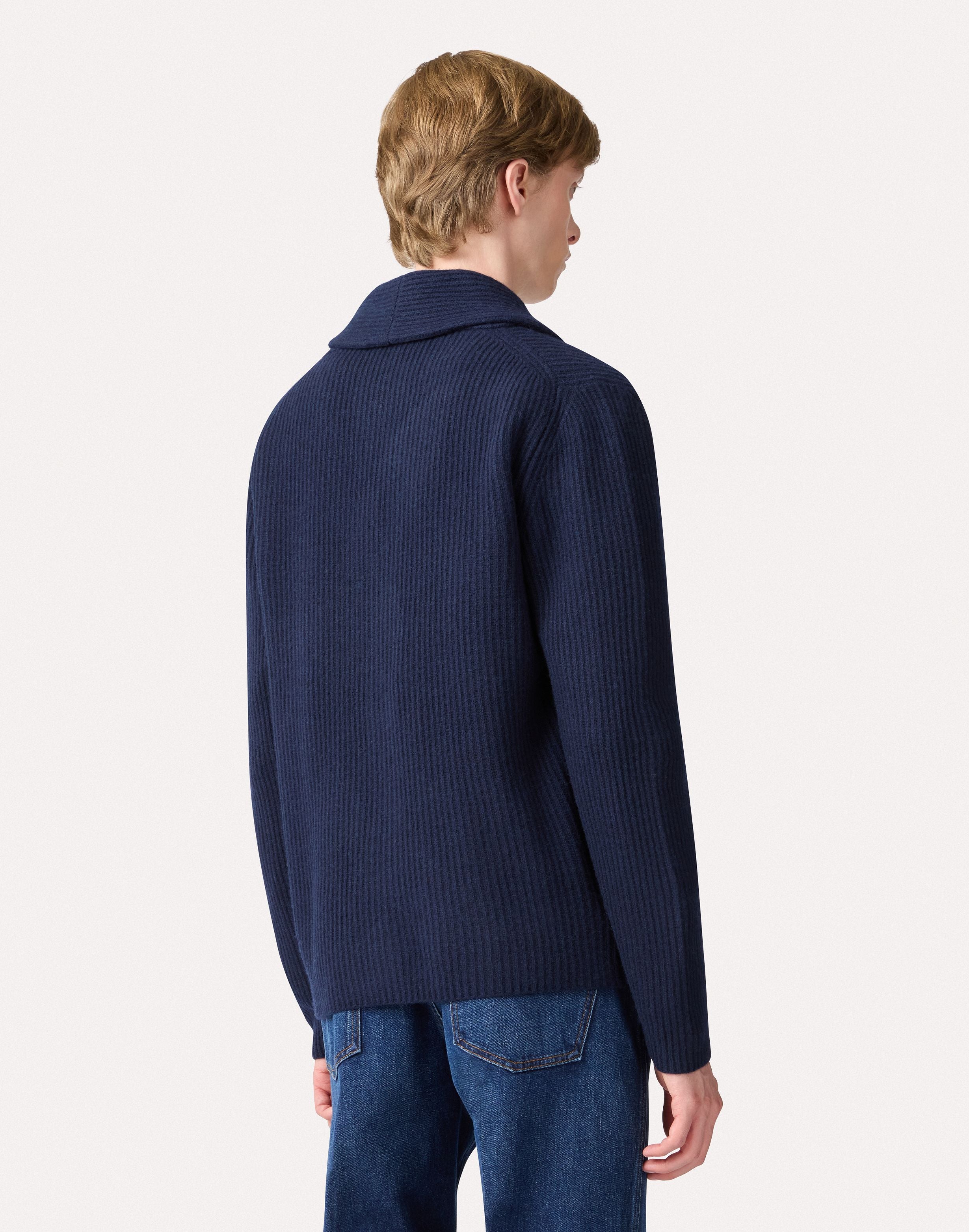Cardigan blu in lana e cashmere con collo a scialle BLUE Lardini 5
