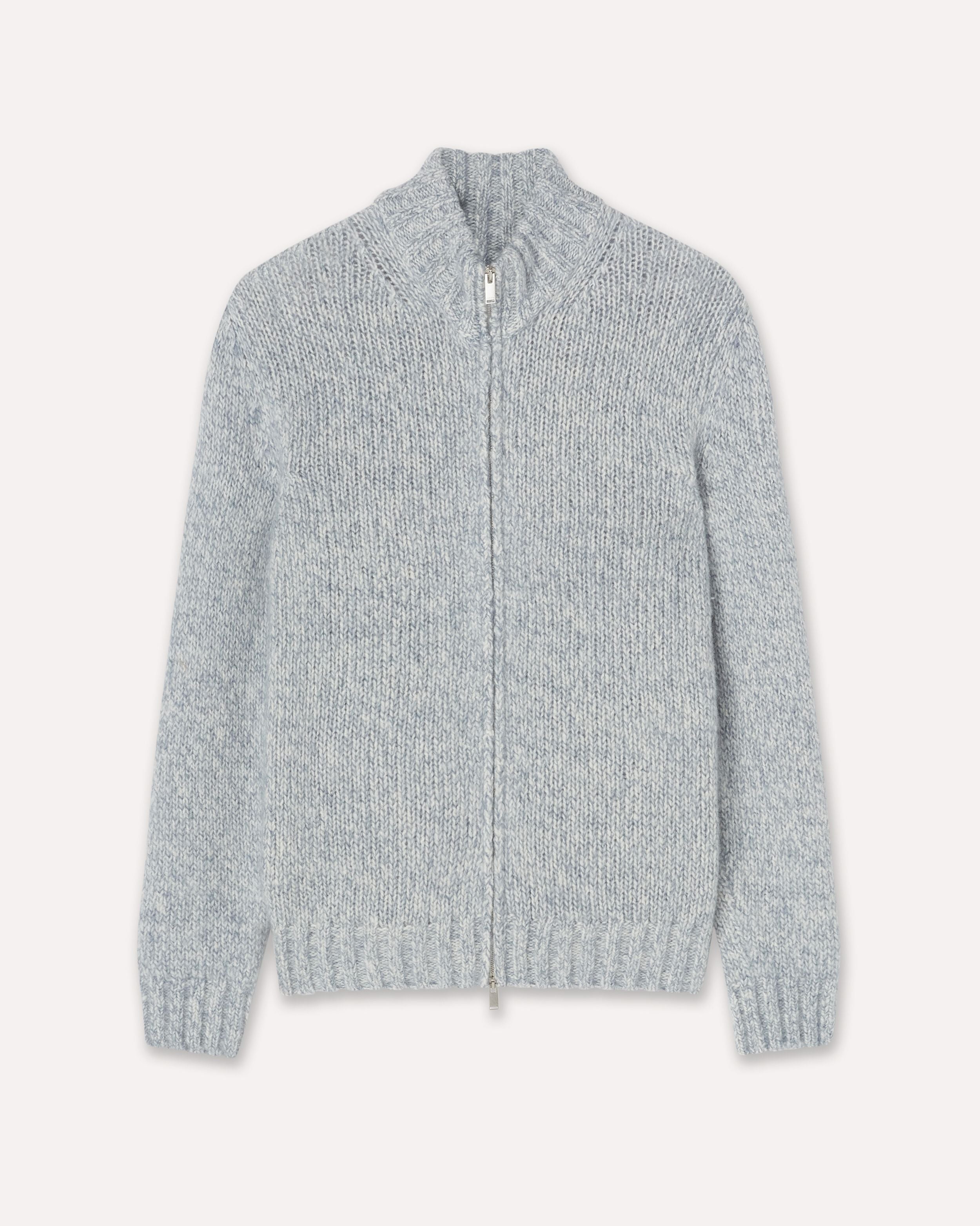 Maglia a collo alto con zip panna e celeste in lana, cashmere, mohair e seta BEIGE/SKY BLYUE Lardini 1