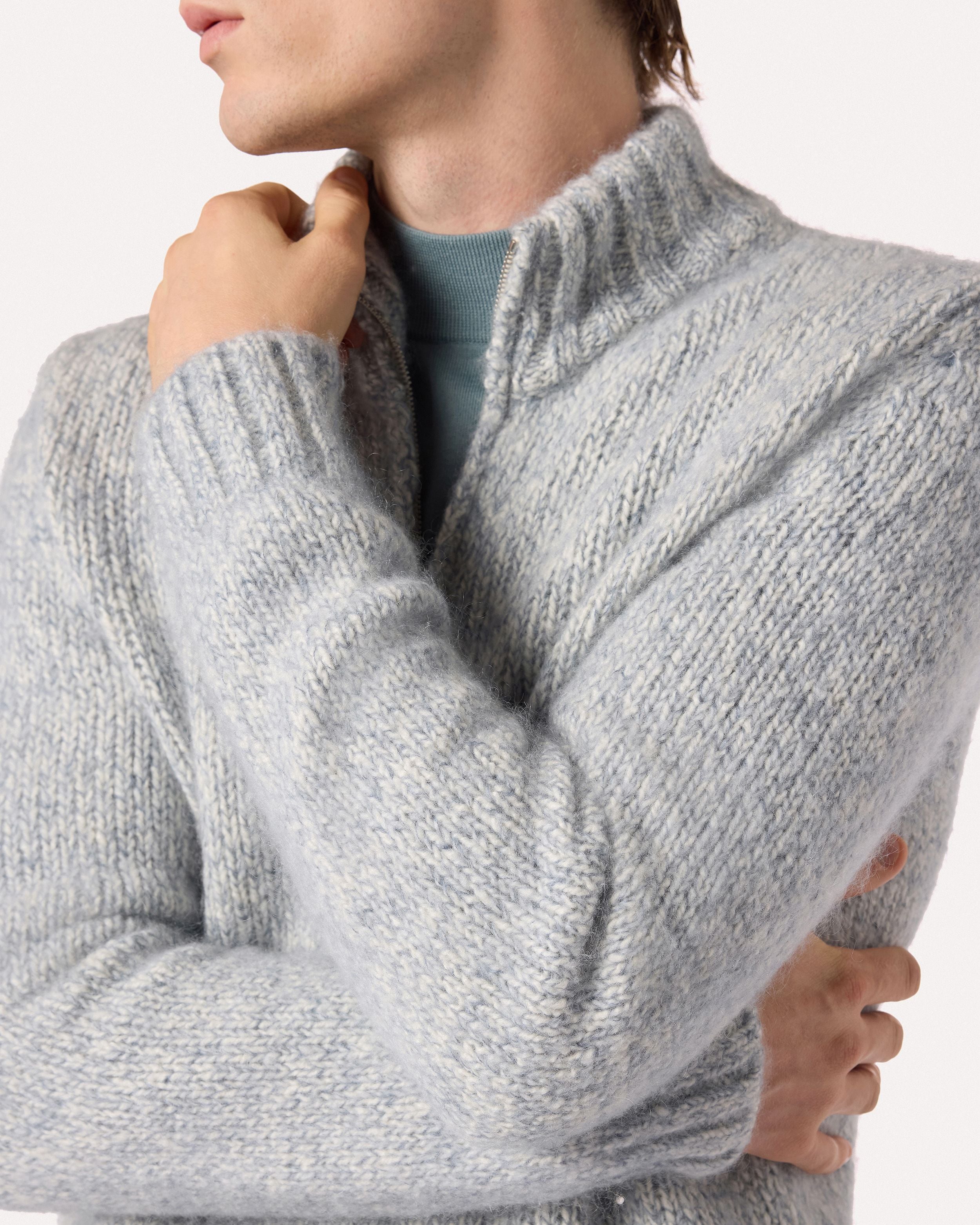 Maglia a collo alto con zip panna e celeste in lana, cashmere, mohair e seta BEIGE/SKY BLYUE Lardini 3