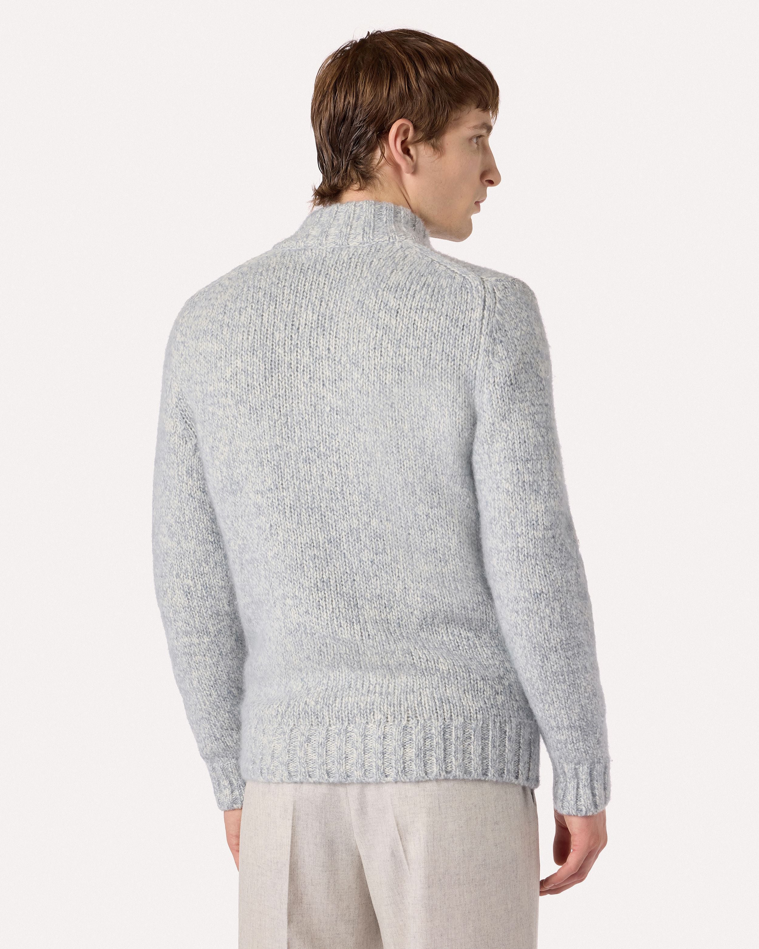 Maglia a collo alto con zip panna e celeste in lana, cashmere, mohair e seta BEIGE/SKY BLYUE Lardini 5