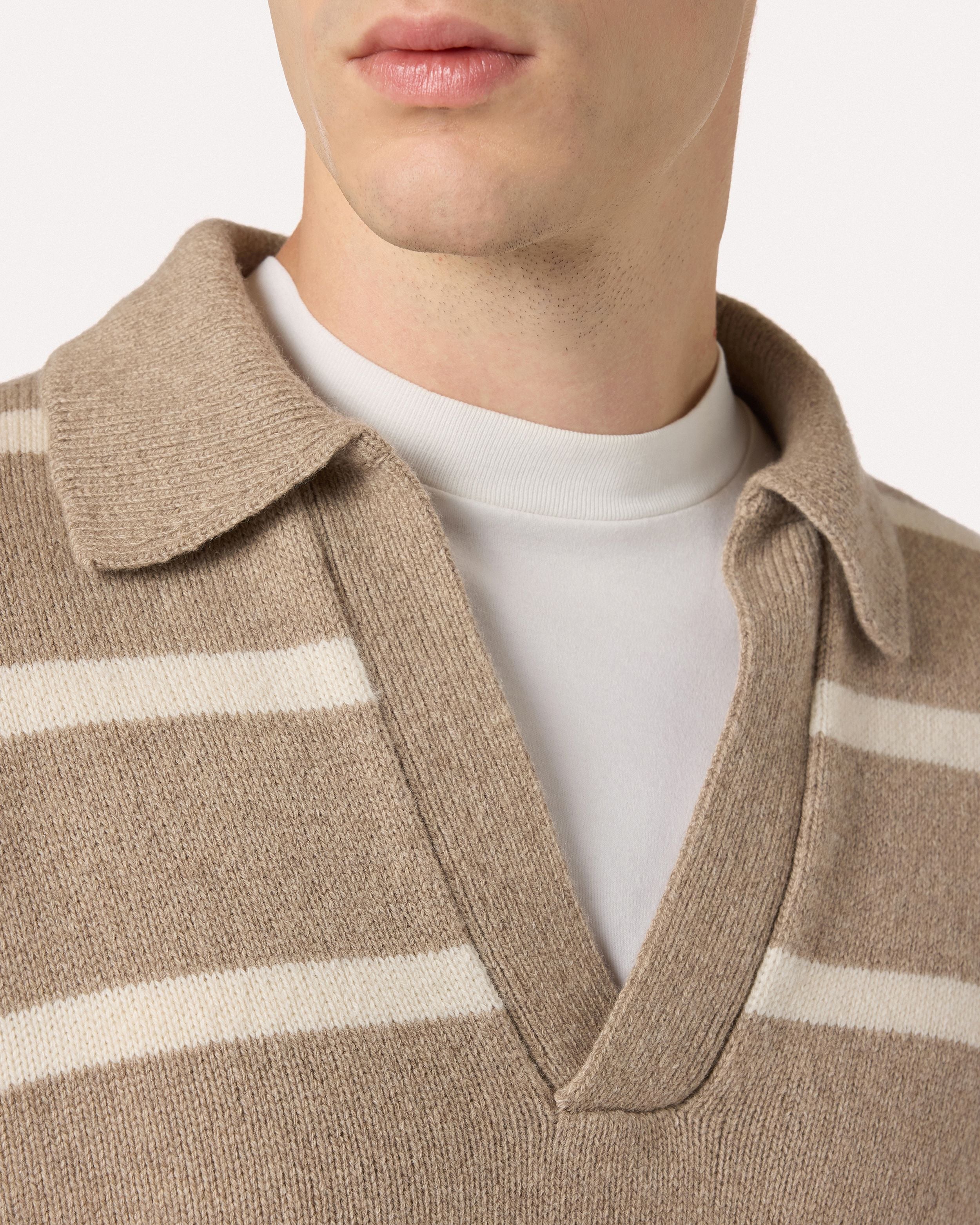 Open long-sleeve polo in cashmere with hazelnut and cream stripes HAZELNUT/CREAM Lardini 3