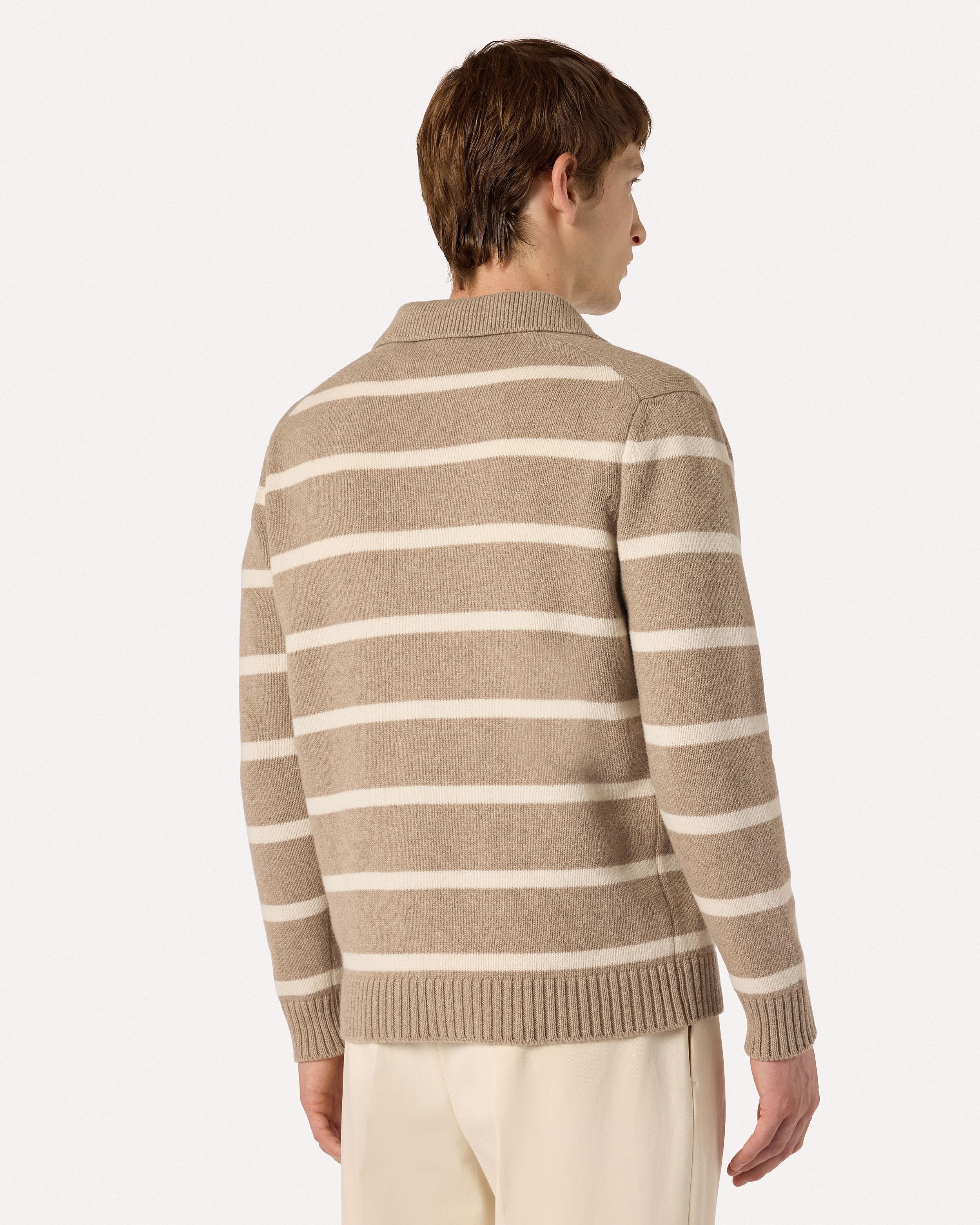 Open long-sleeve polo in cashmere with hazelnut and cream stripes HAZELNUT/CREAM Lardini 5
