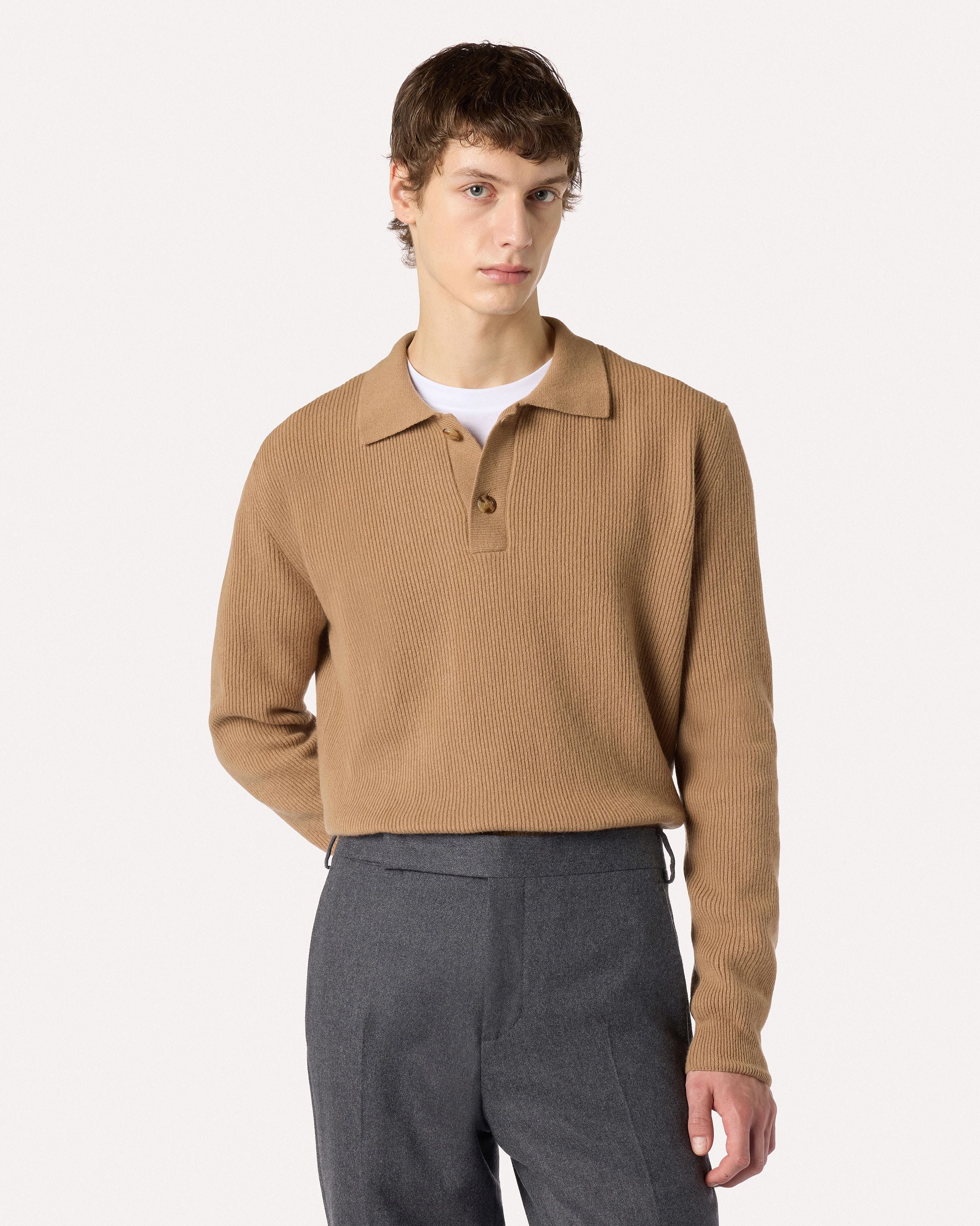 Polo cammello in lana e cashmere a manica lunga CAMEL Lardini 4