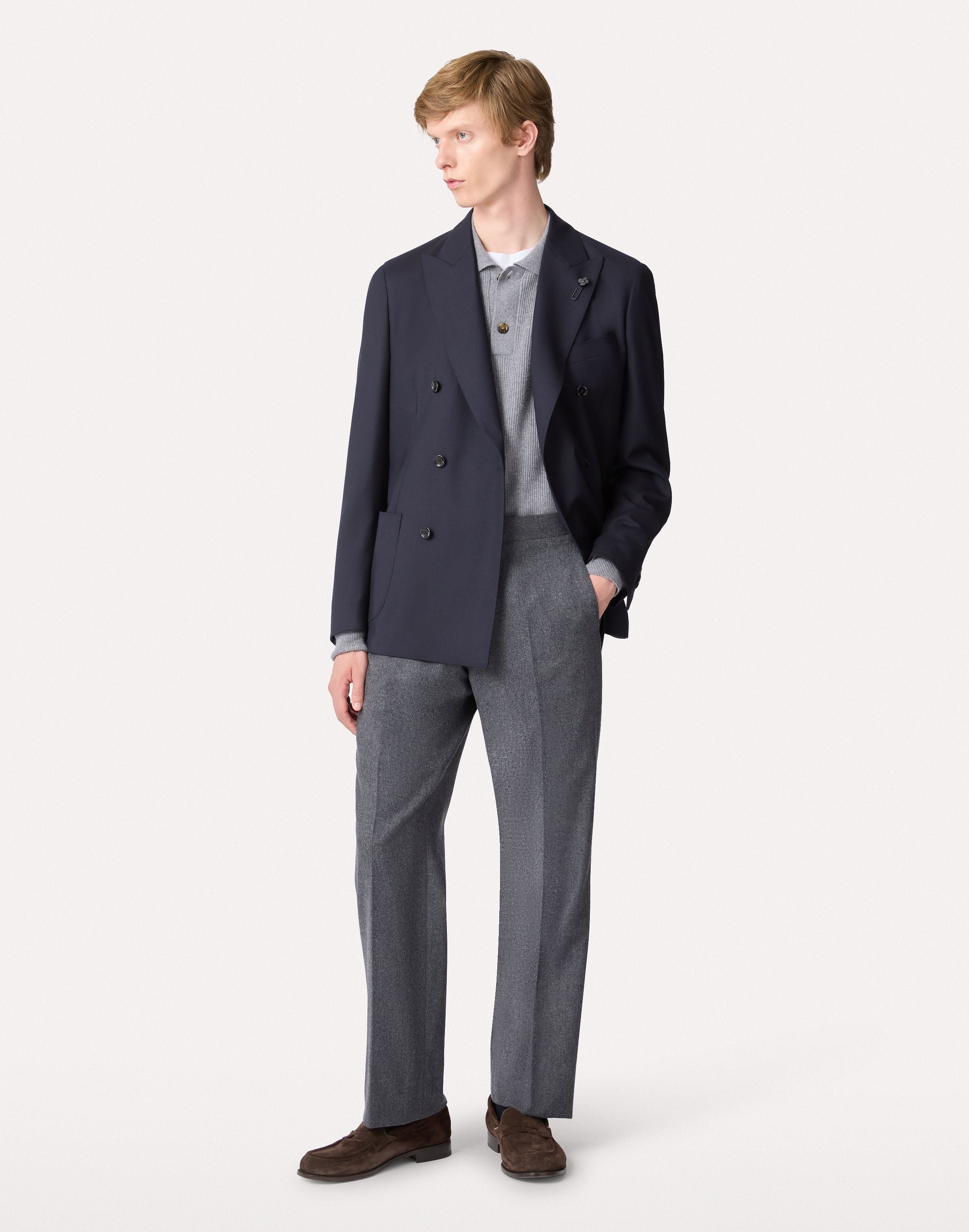 Long-sleeve grey polo in wool and cashmere GREY Lardini 2