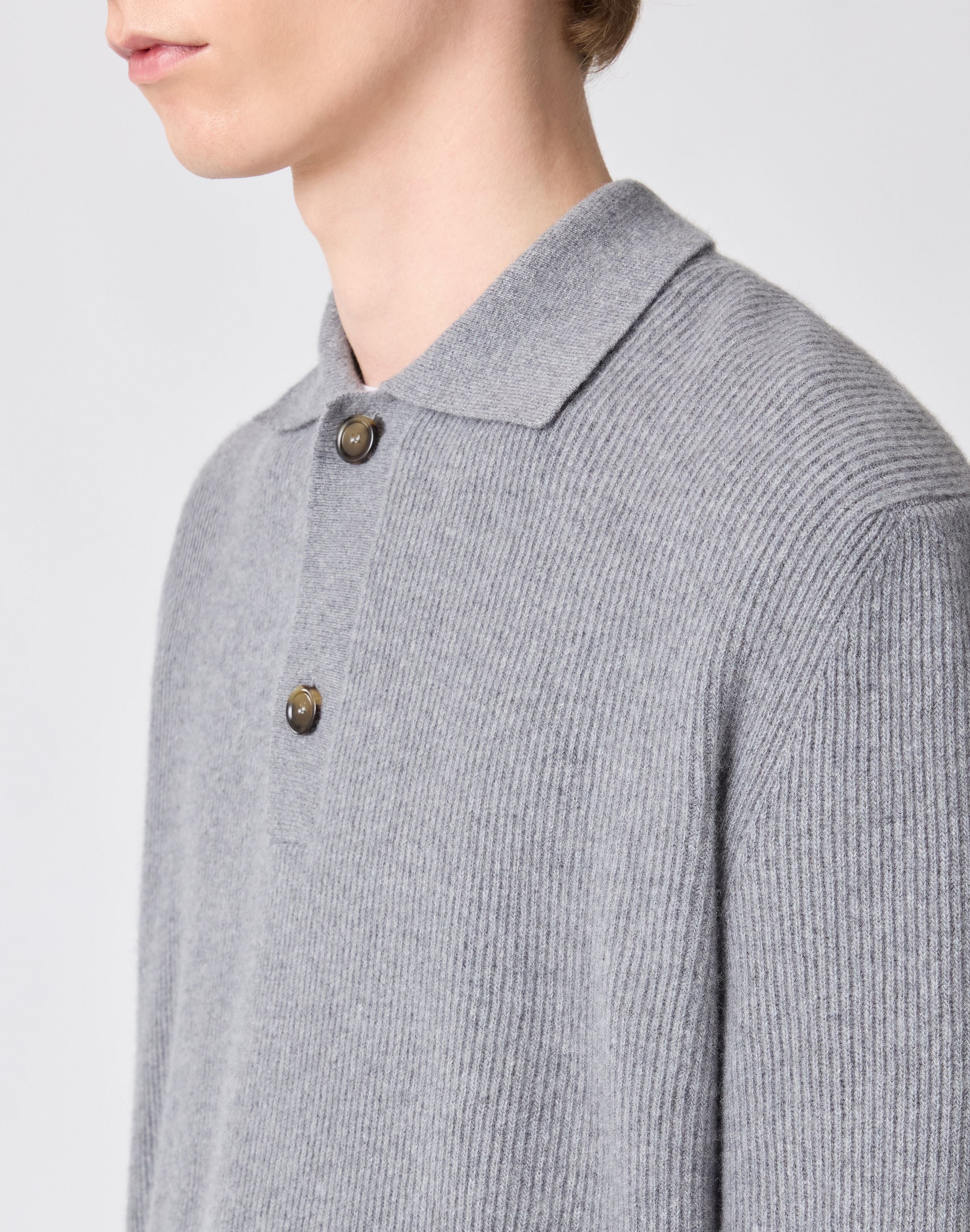 Long-sleeve grey polo in wool and cashmere GREY Lardini 3