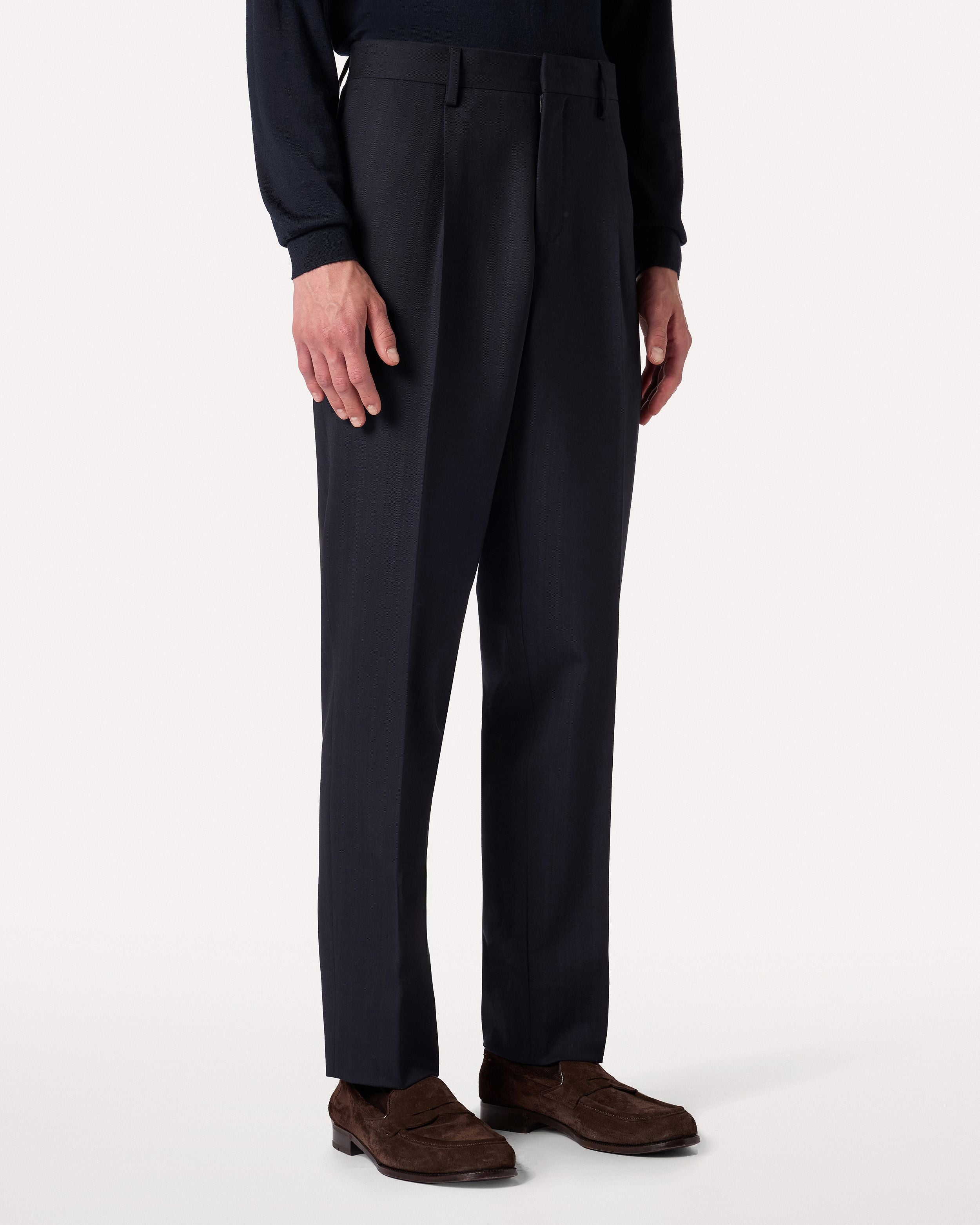 Pantalone blu in lana stretch con motivo micro spigato BLUE Lardini 4