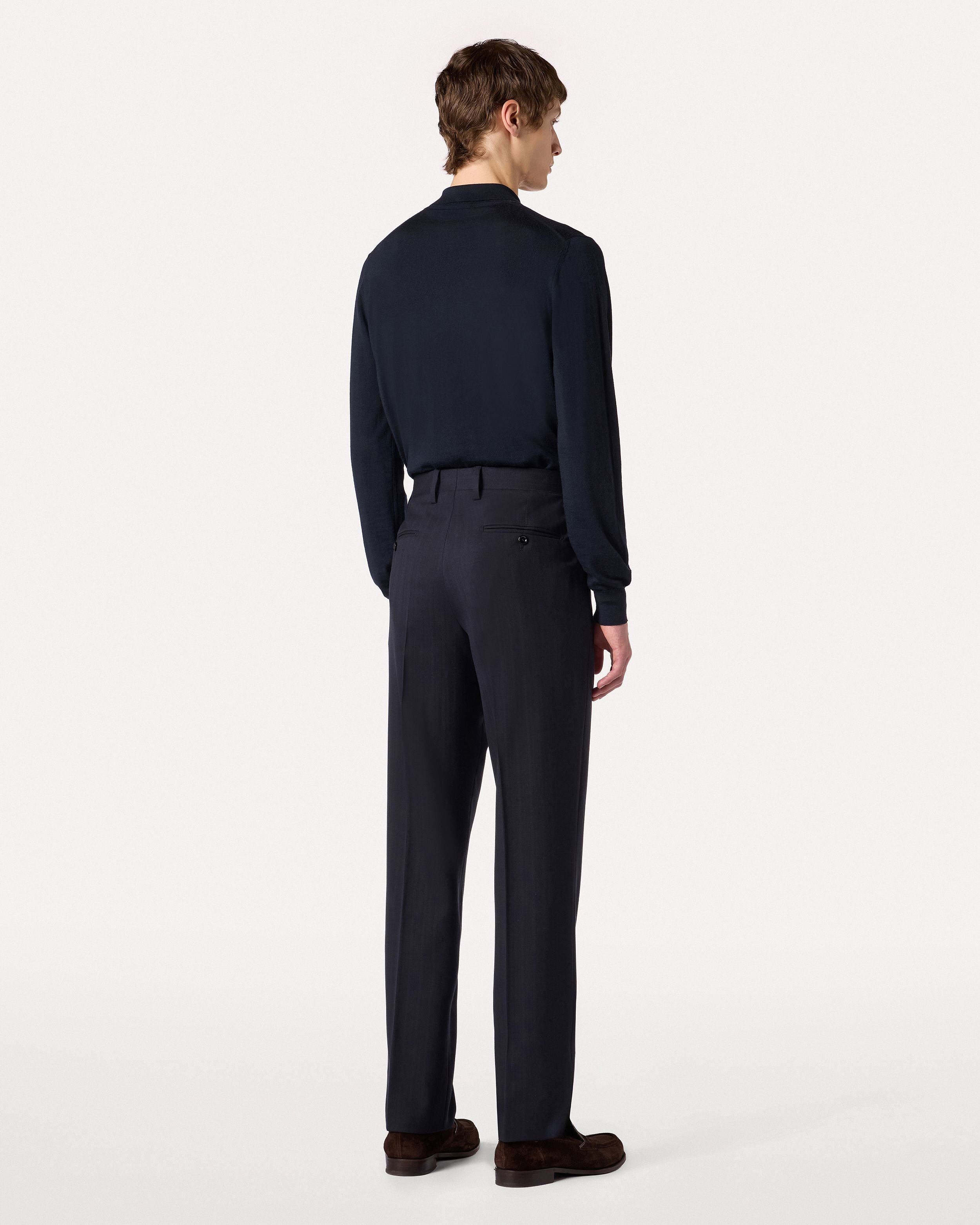 Pantalone blu in lana stretch con motivo micro spigato BLUE Lardini 5