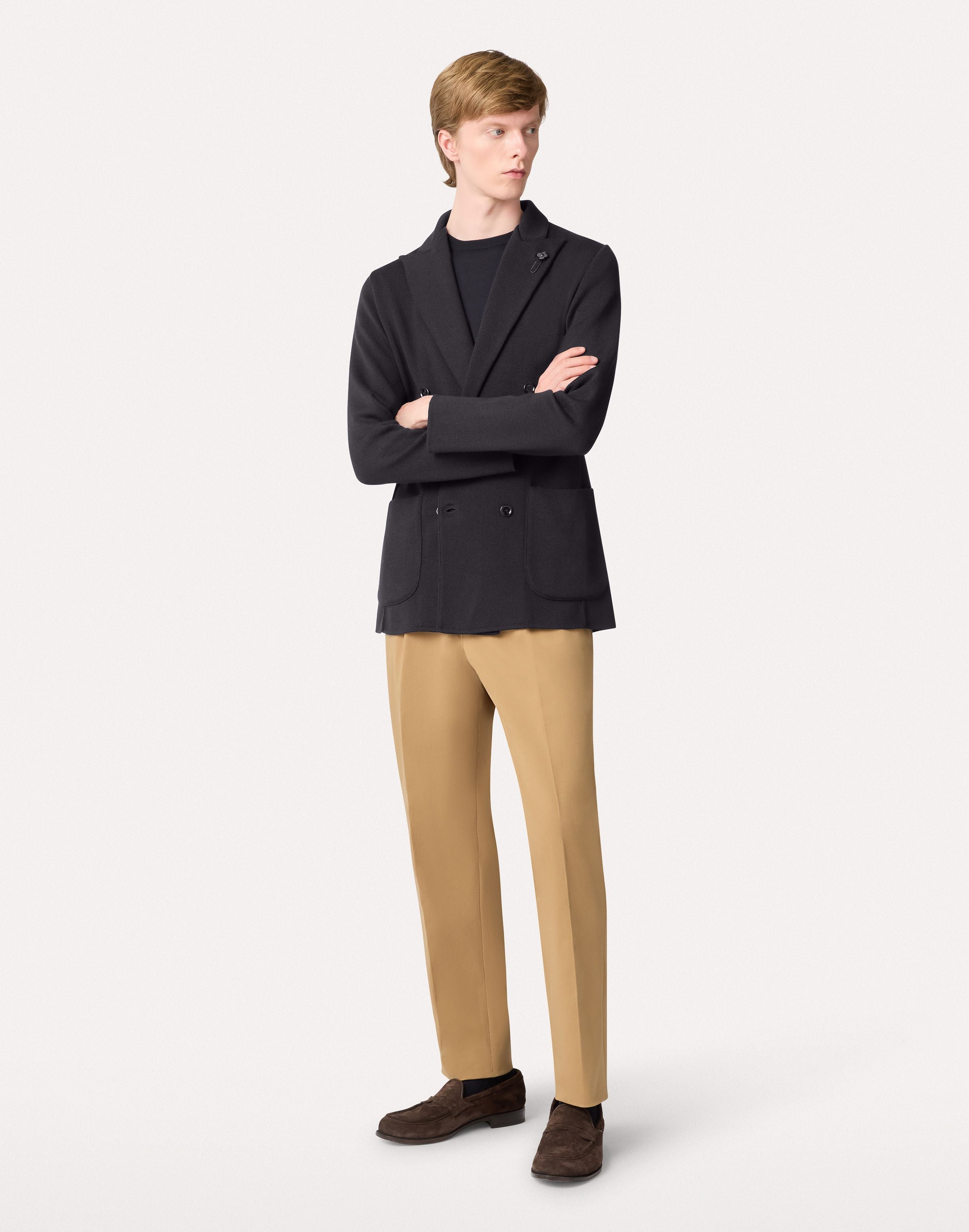 Bi-stretch cotton twill pleated trousers in hazelnut HAZELNUT Lardini 2