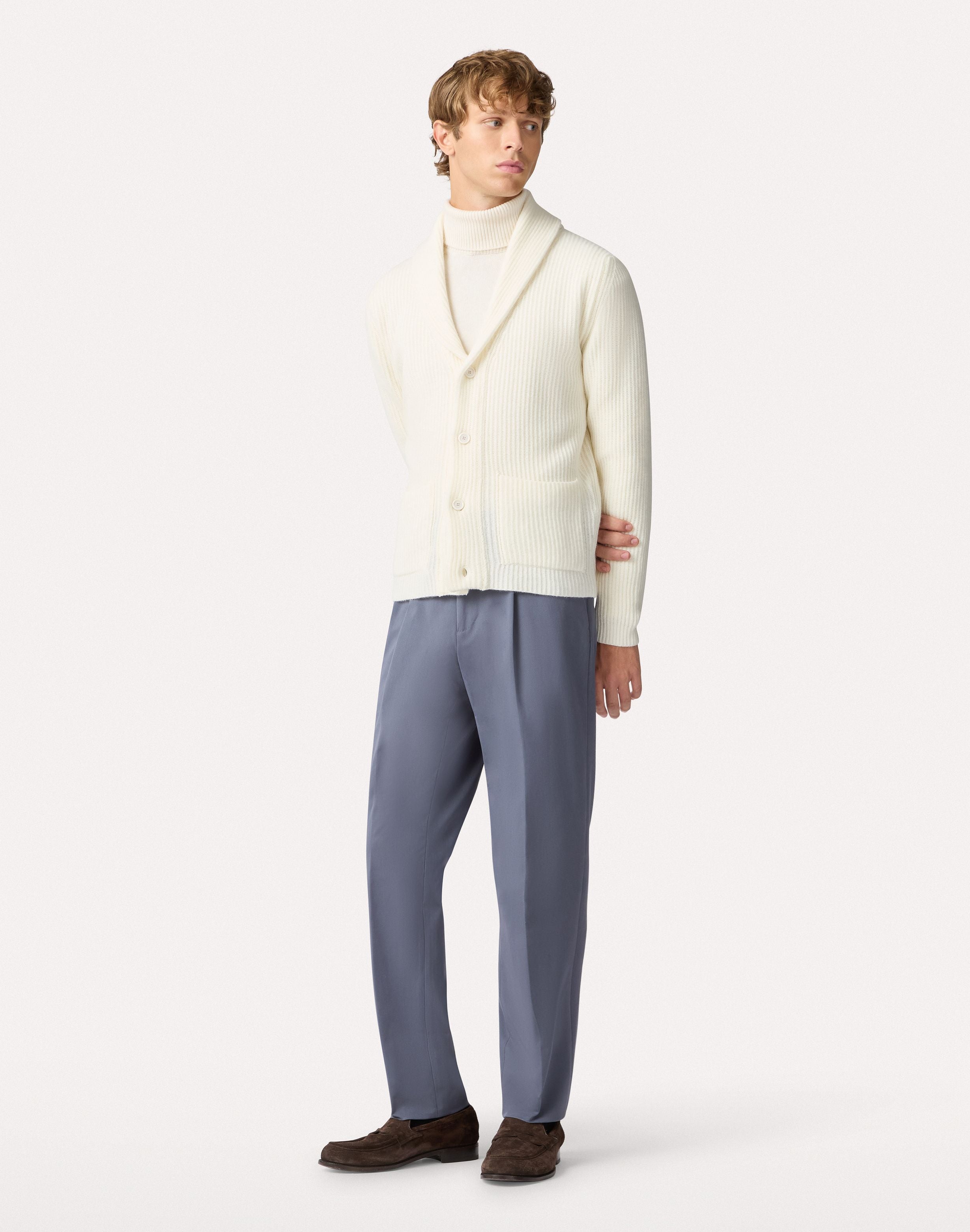 Bi-stretch cotton twill pleated avio blue trousers AIR FORCE BLUE Lardini 2