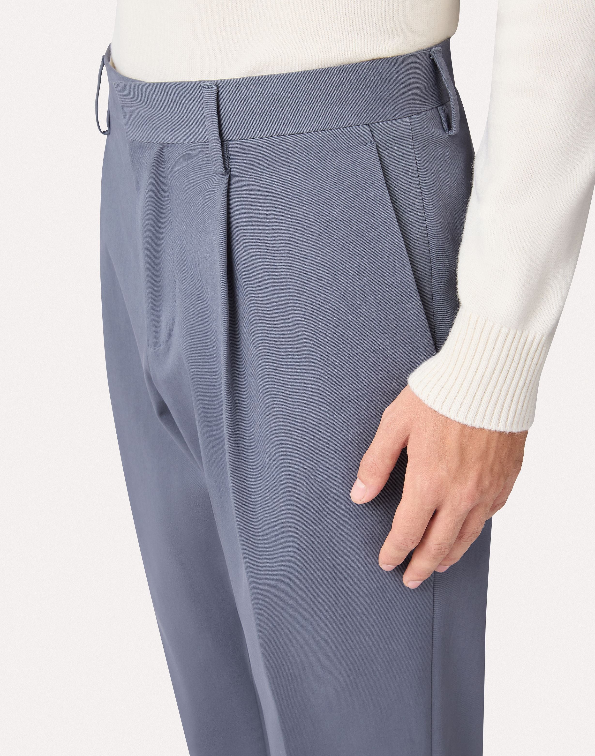 Hose mit Bundfalte aus bi-elastischem Baumwoll-Twill in Avio-Blau AIR FORCE BLUE Lardini 3