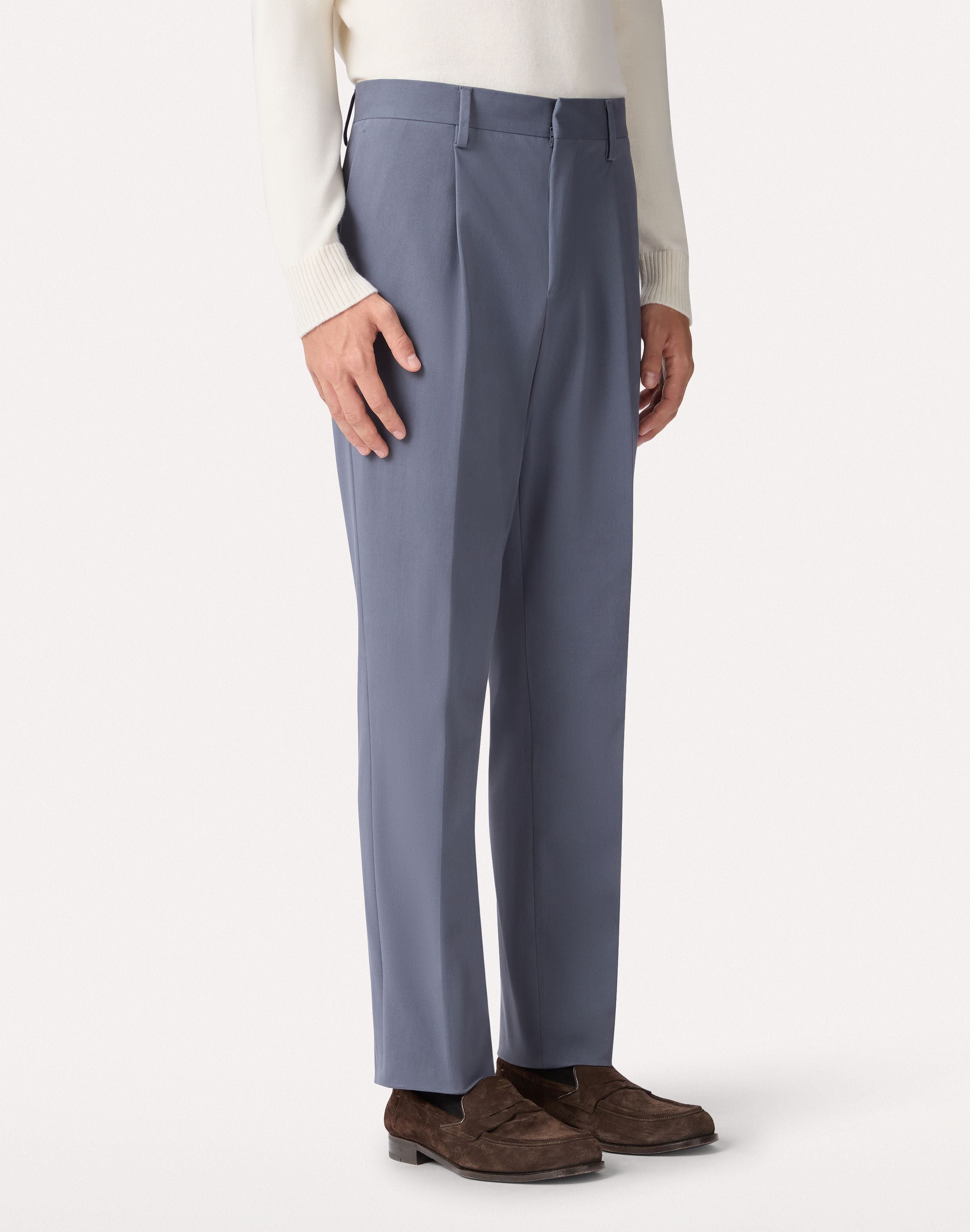 Hose mit Bundfalte aus bi-elastischem Baumwoll-Twill in Avio-Blau AIR FORCE BLUE Lardini 4