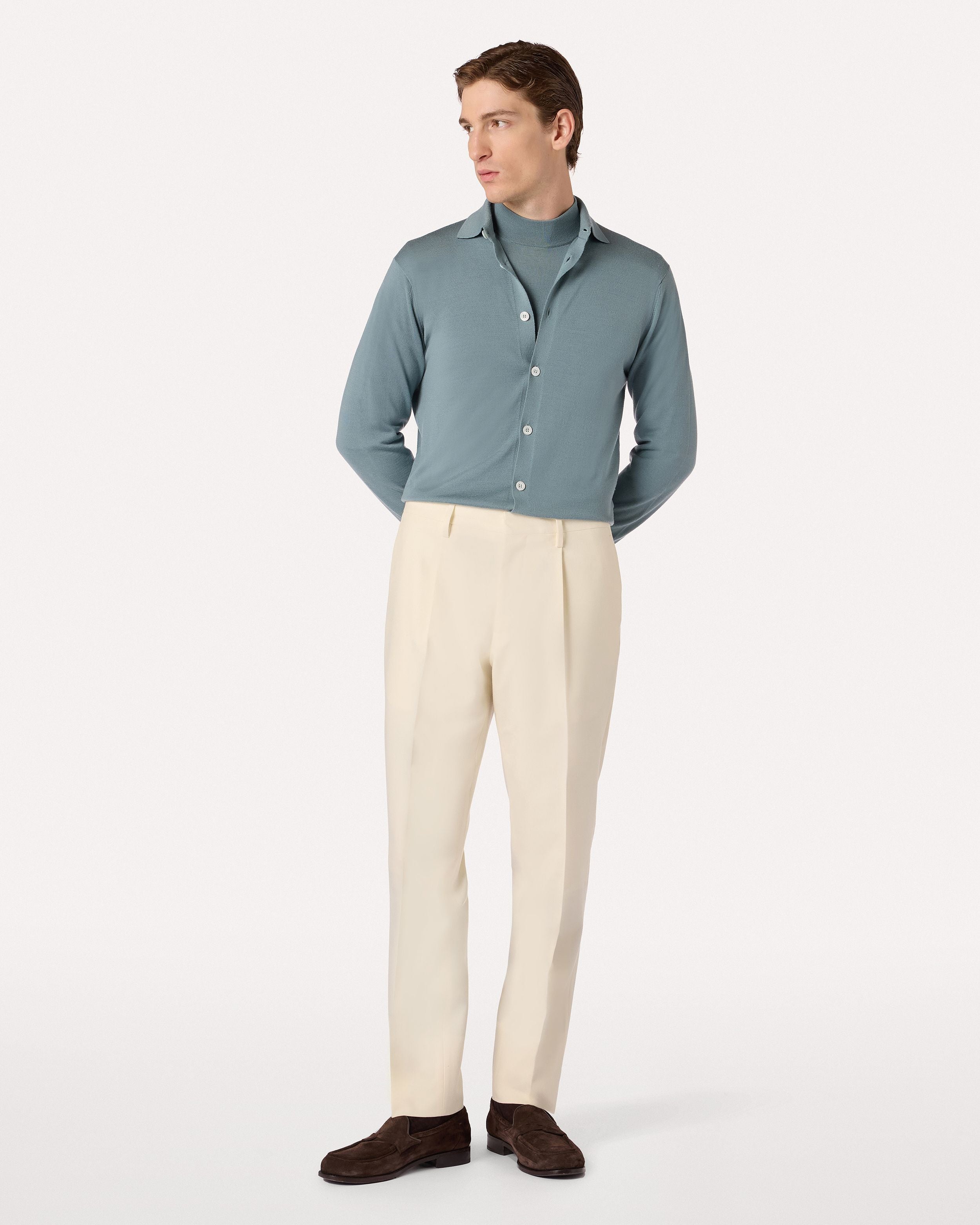 Pantalone color panna con piega in flanella stretch CREAM Lardini 2