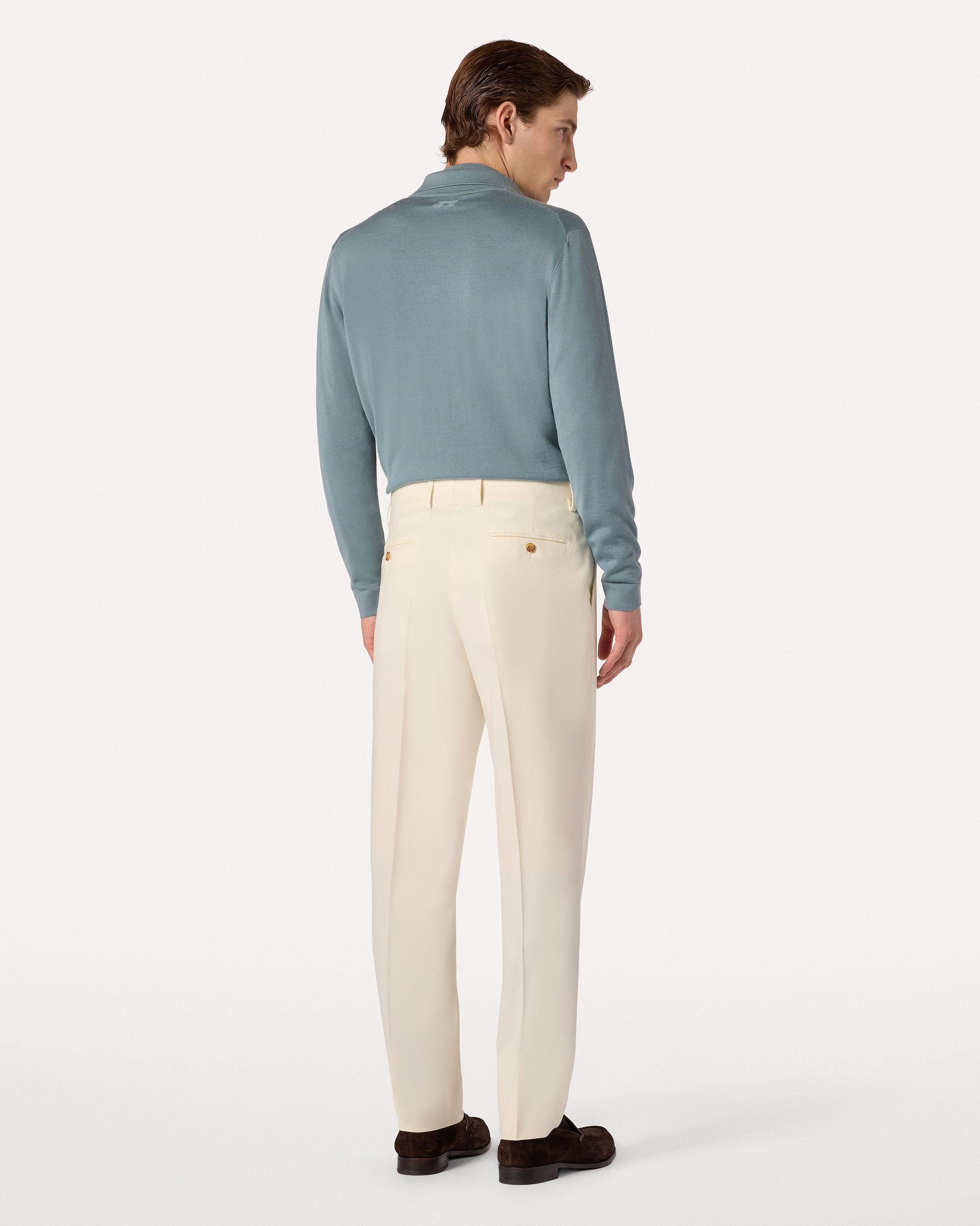 Pantalone color panna con piega in flanella stretch CREAM Lardini 5
