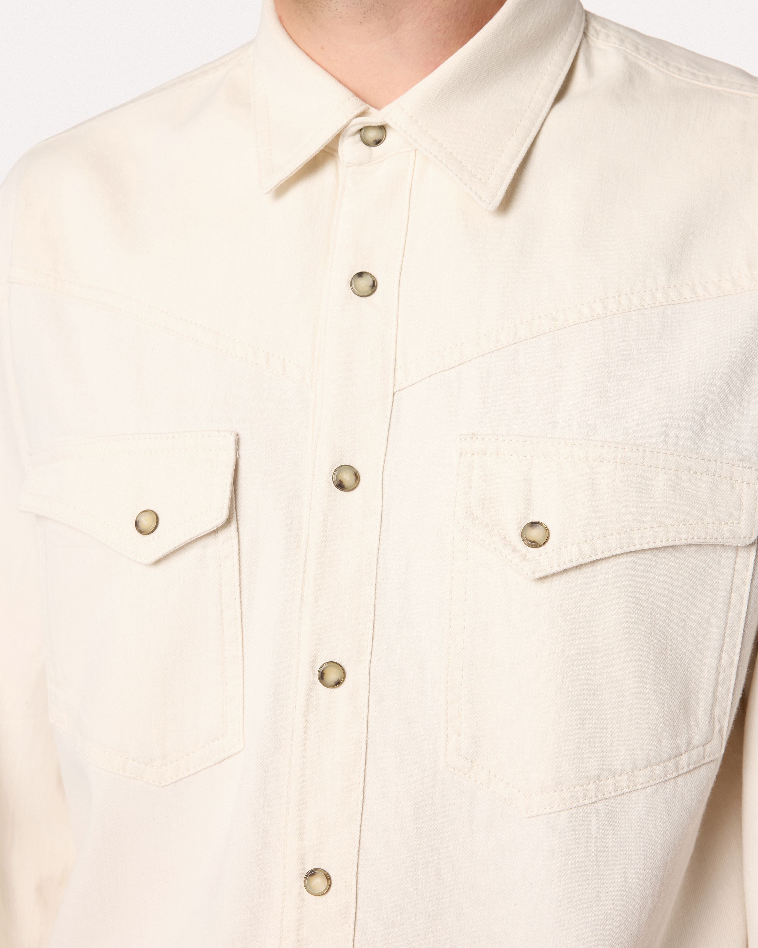 Camicia western in gabardine di cotone color panna CREAM Lardini 3