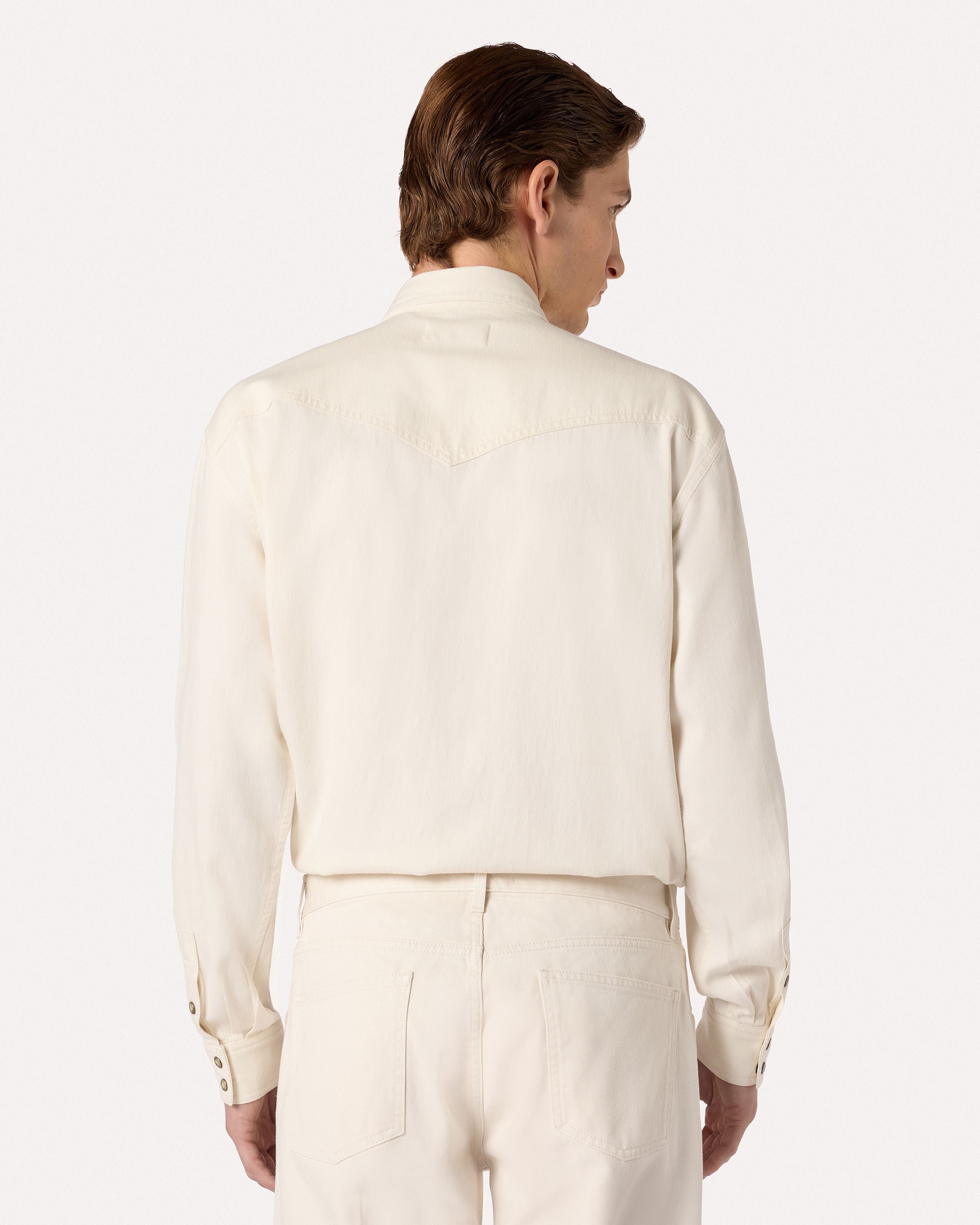 Camicia western in gabardine di cotone color panna CREAM Lardini 5