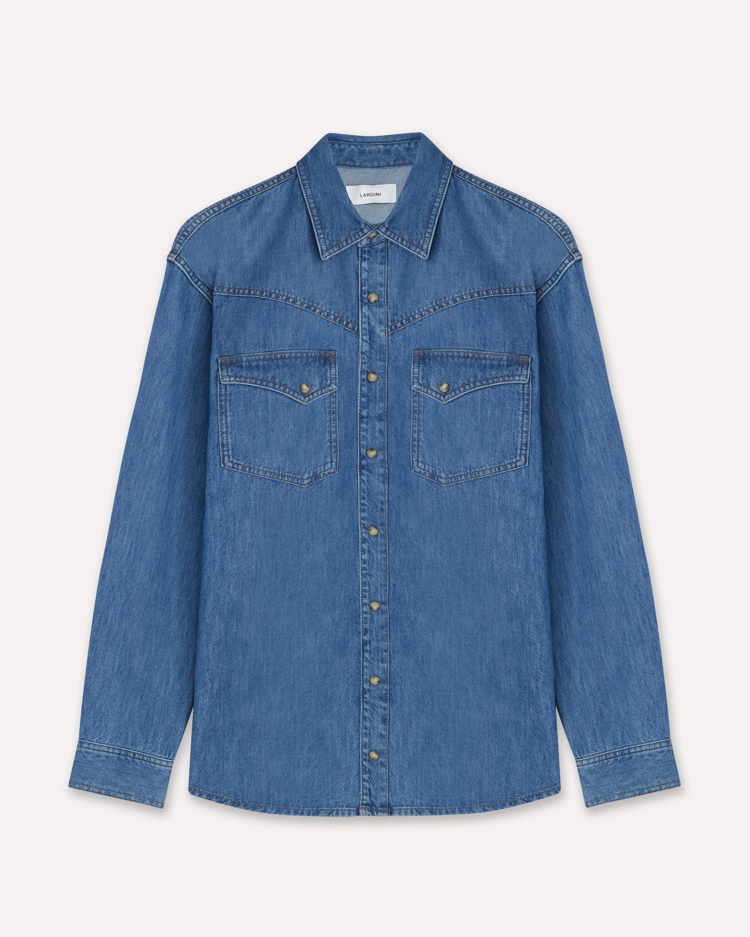 Camicia azzurra western in gabardine di cotone LIGHT BLUE Lardini 1