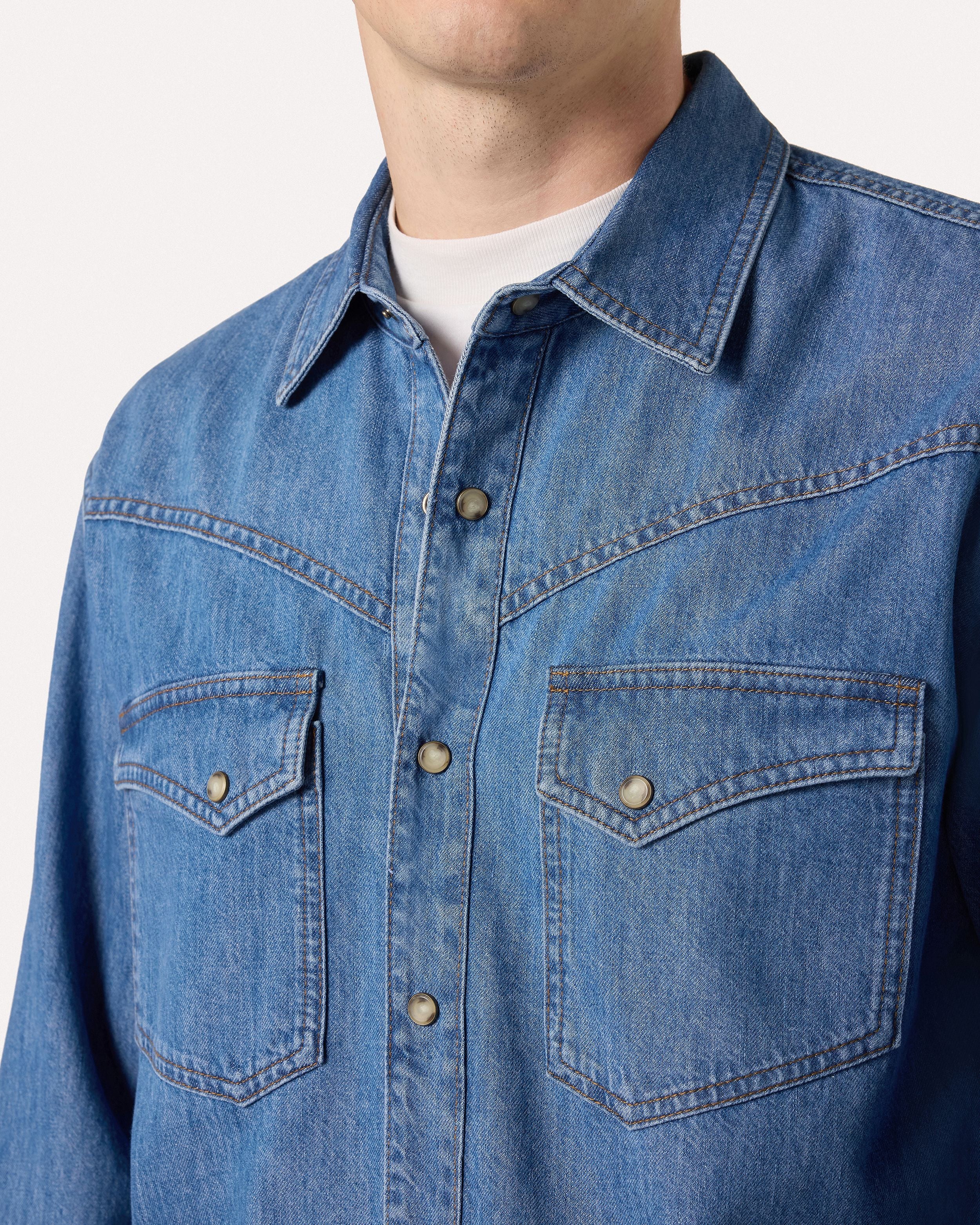 Camicia azzurra western in gabardine di cotone LIGHT BLUE Lardini 3