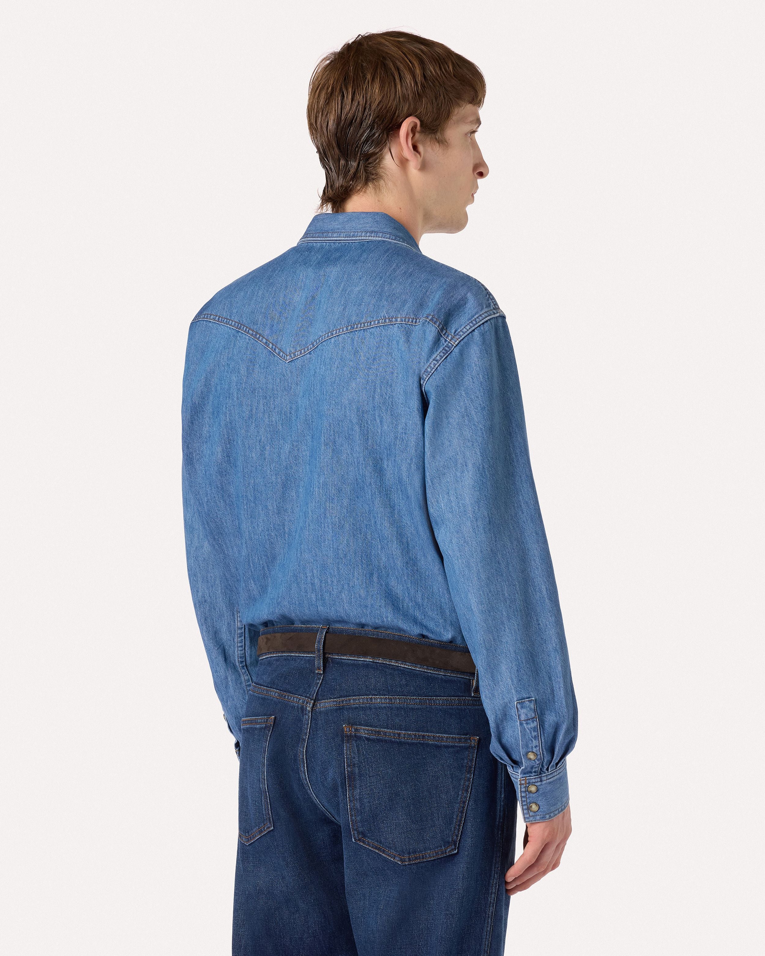 Camicia azzurra western in gabardine di cotone LIGHT BLUE Lardini 5