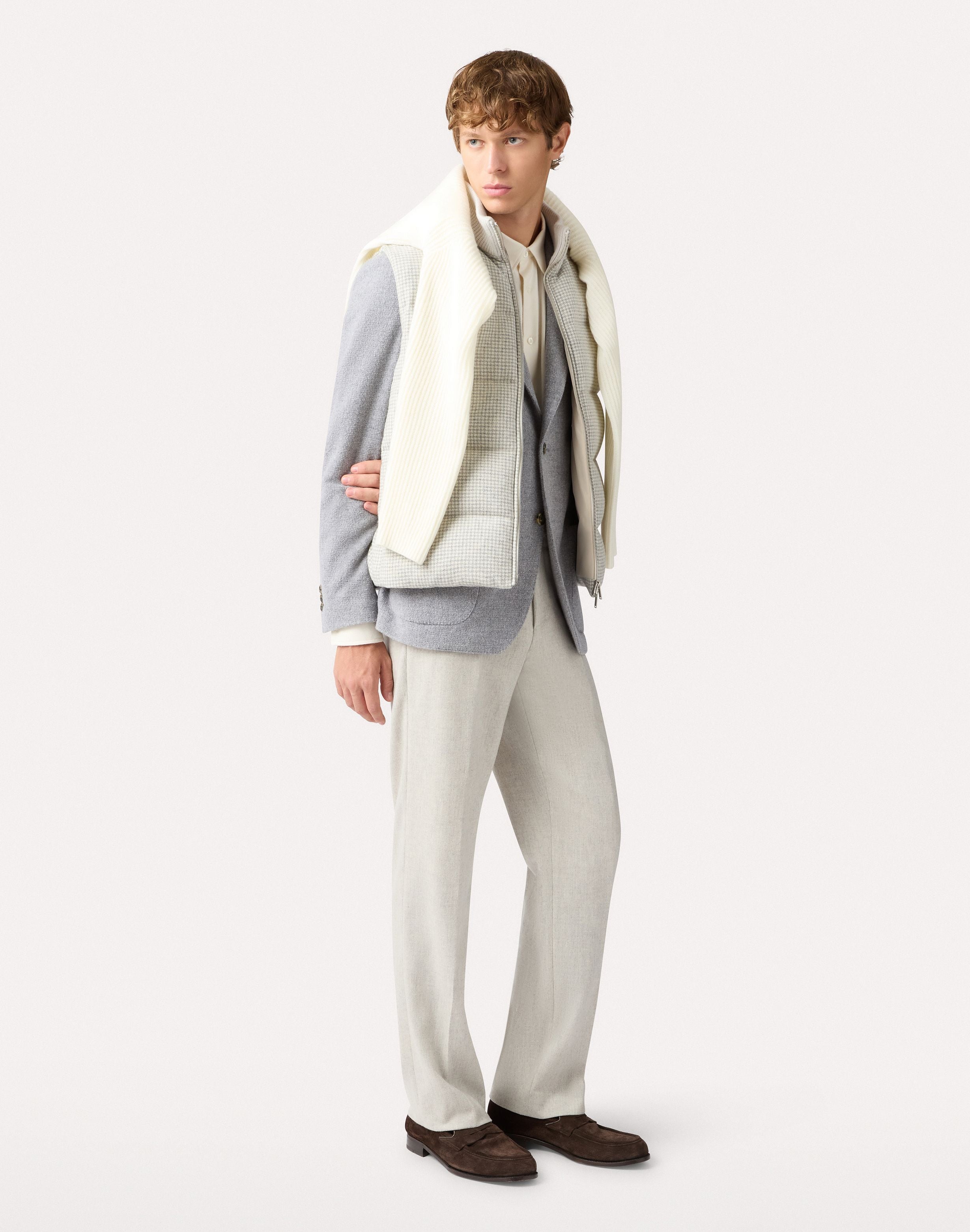 Sleeveless down jacket in wool and cashmere, cream and grey CREAM/GREY Lardini 2