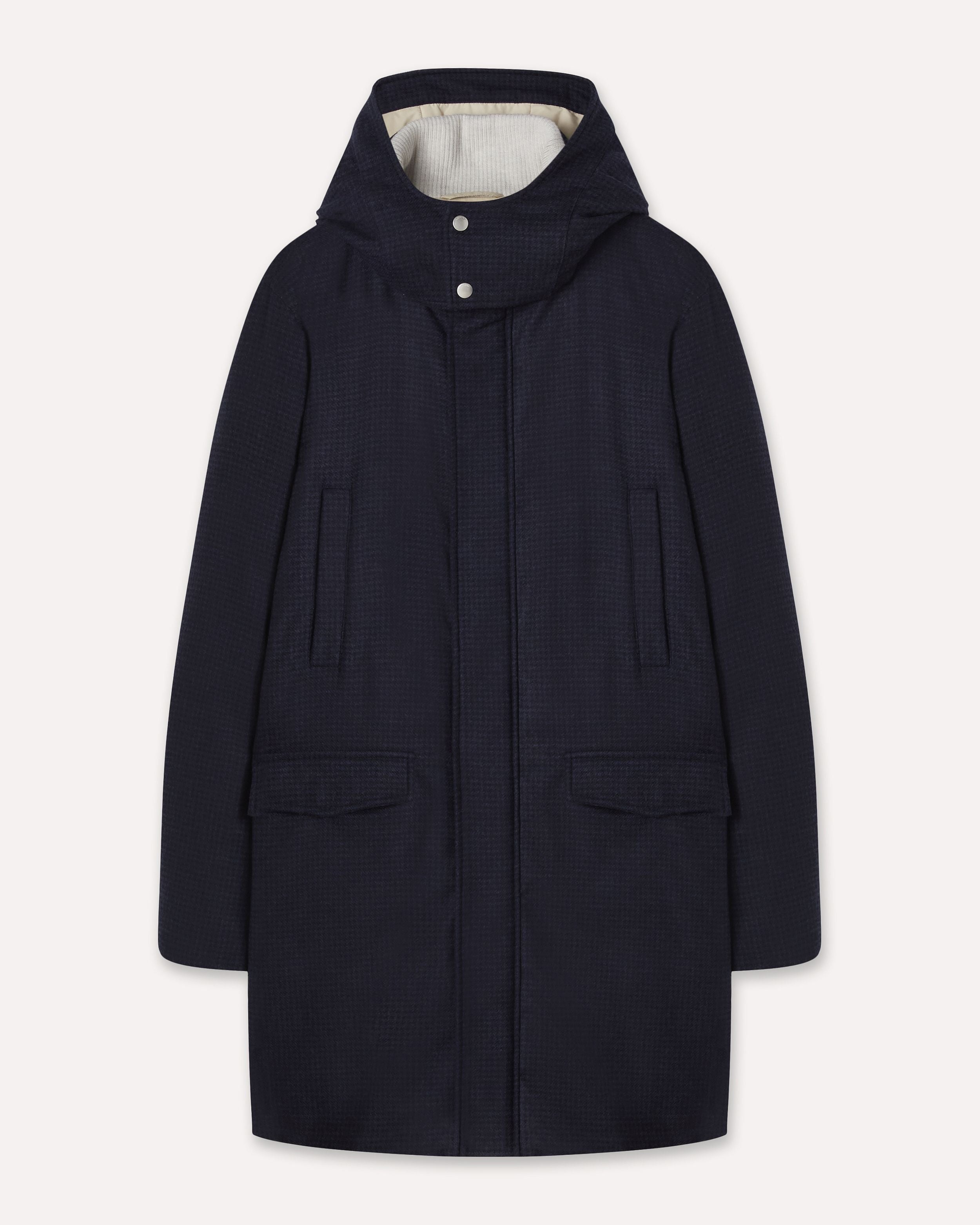 Long hooded down coat in wool and cashmere BLUE/CORNFLOWER BLUE Lardini 1
