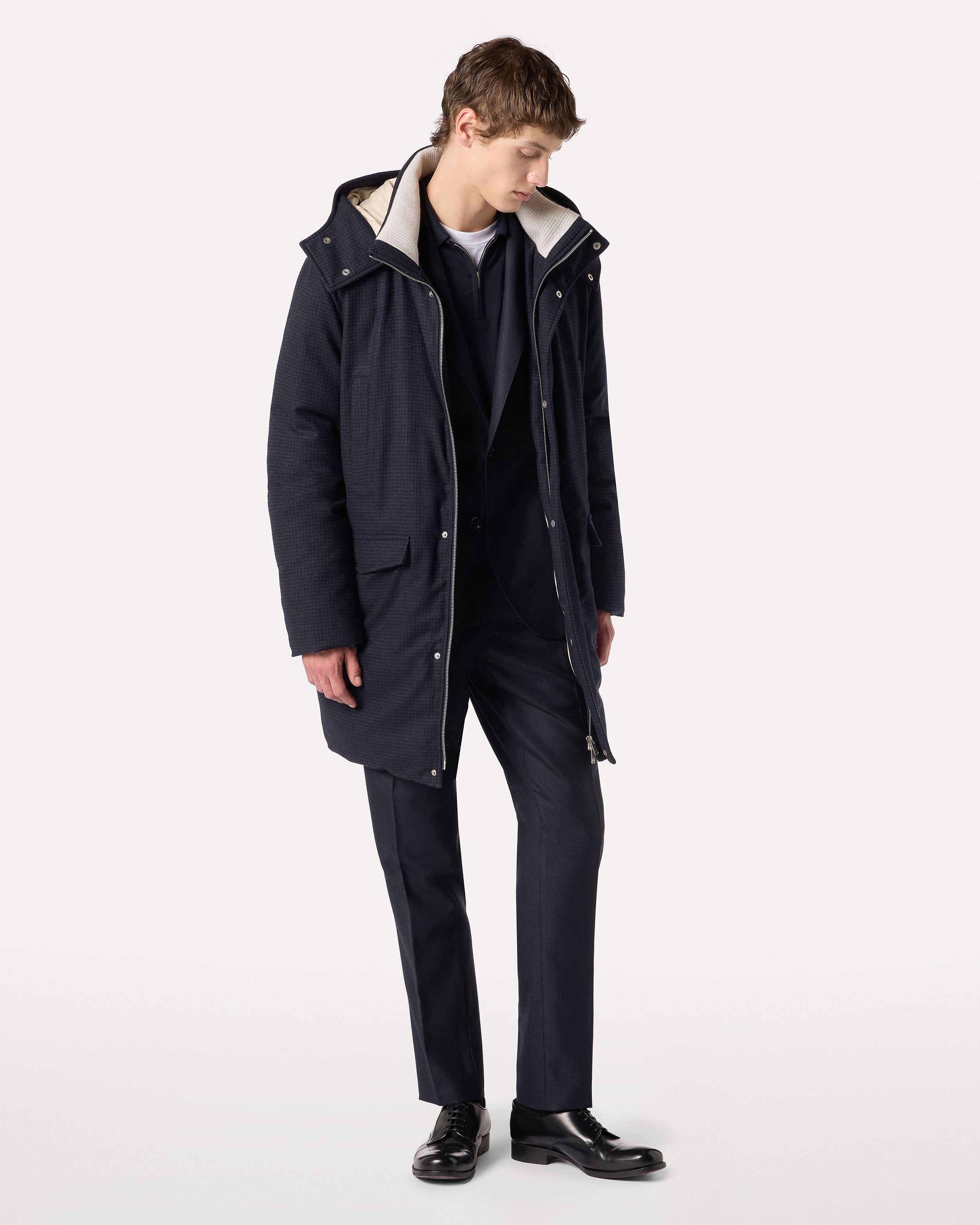 Long hooded down coat in wool and cashmere BLUE/CORNFLOWER BLUE Lardini 2
