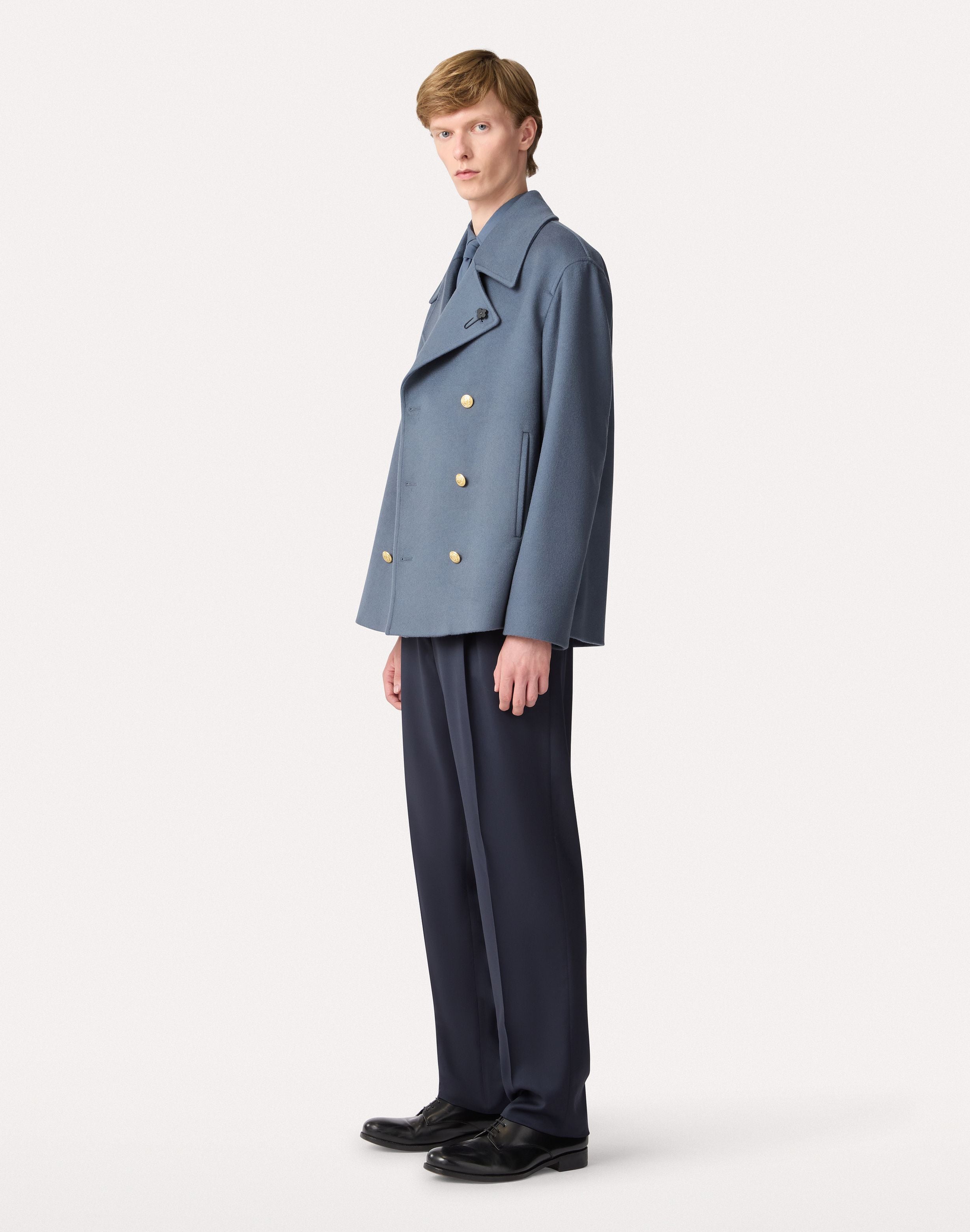 Avio blue double-breasted pea coat in wool fabric AIR FORCE BLUE Lardini 2