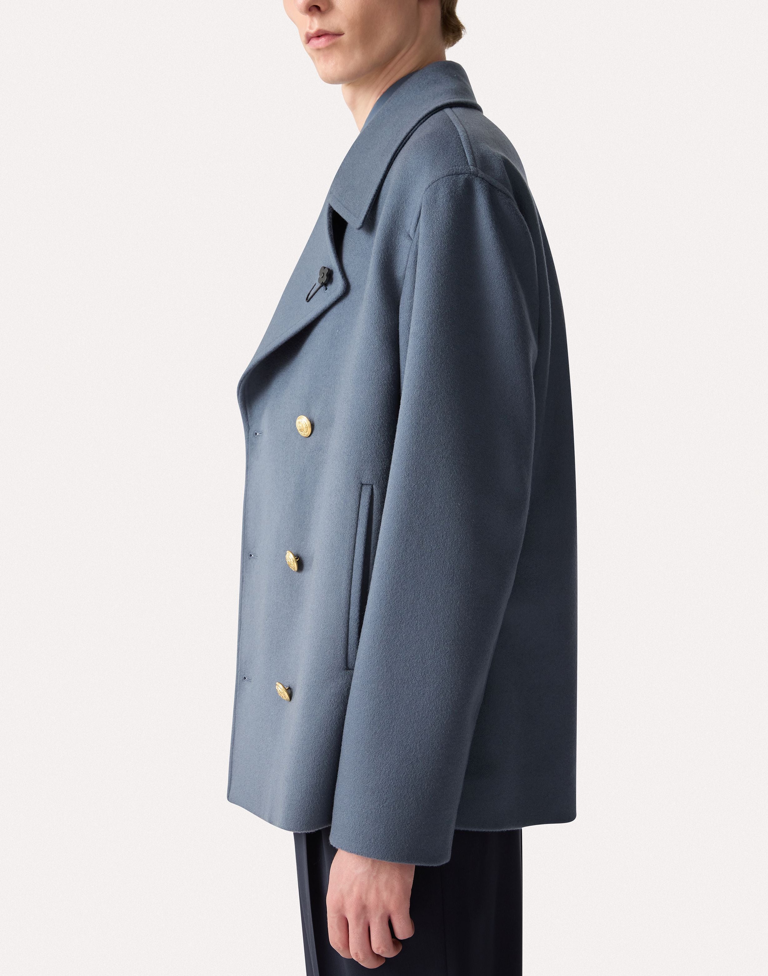 Avio blue double-breasted pea coat in wool fabric AIR FORCE BLUE Lardini 3