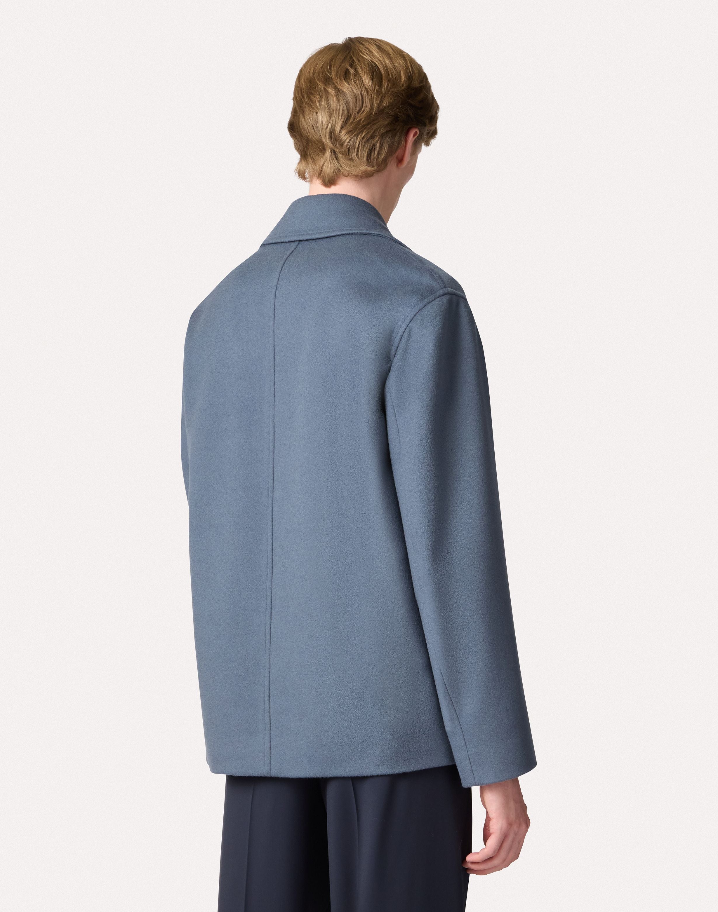 Avio blue double-breasted pea coat in wool fabric AIR FORCE BLUE Lardini 5