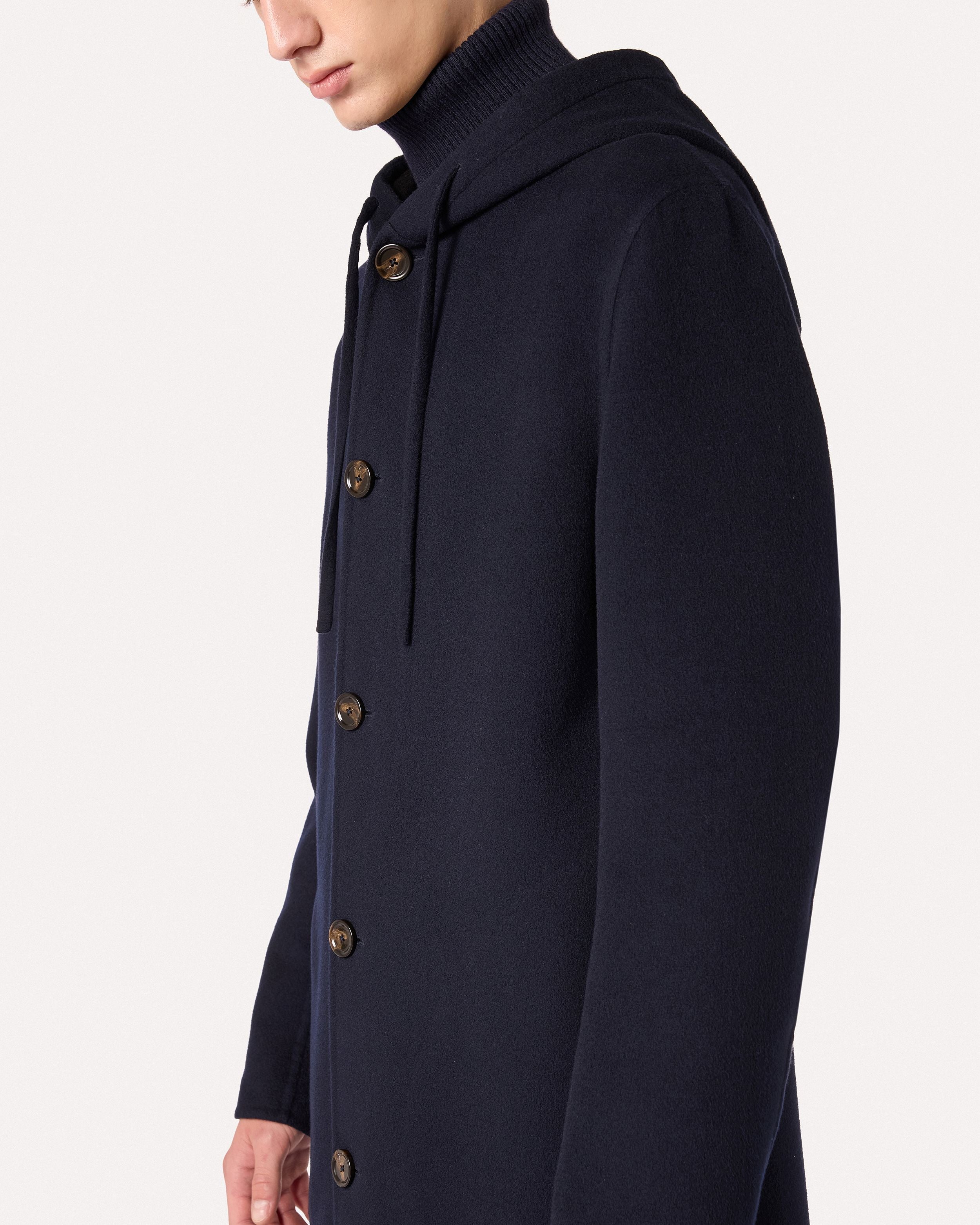 Cappotto monopetto blu con cappuccio e coulisse in lana BLUE/BLACK Lardini 3
