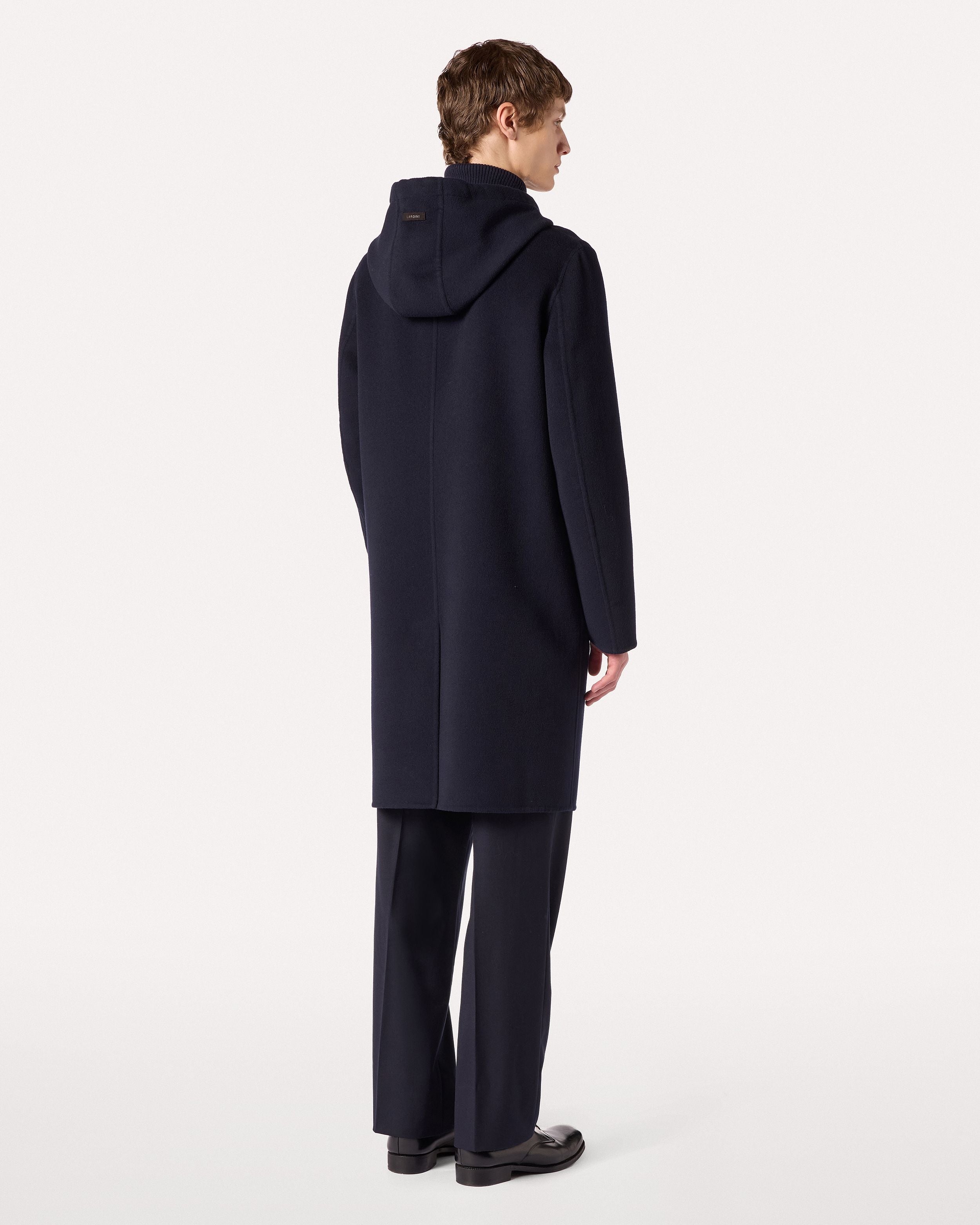 Cappotto monopetto blu con cappuccio e coulisse in lana BLUE/BLACK Lardini 5