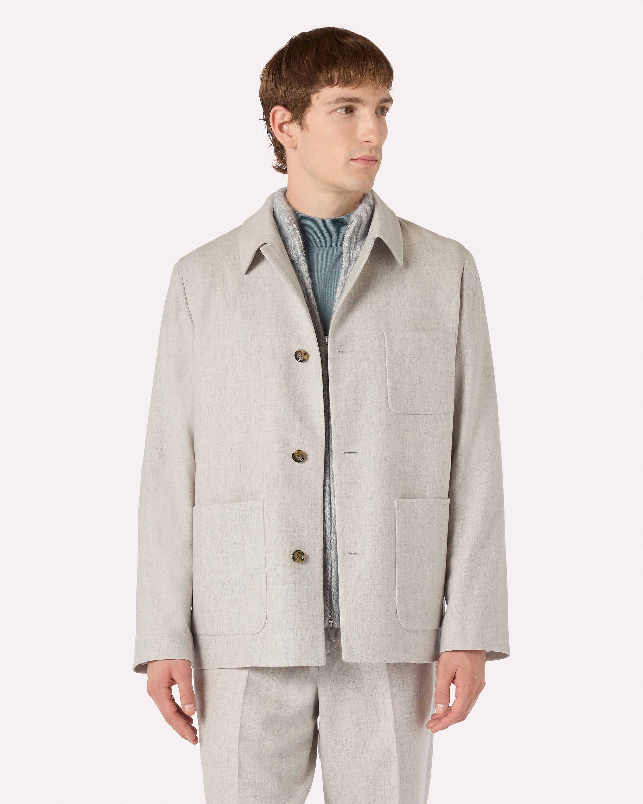 Giacca camicia grigia in flanella di lana e cashmere GREY Lardini 4