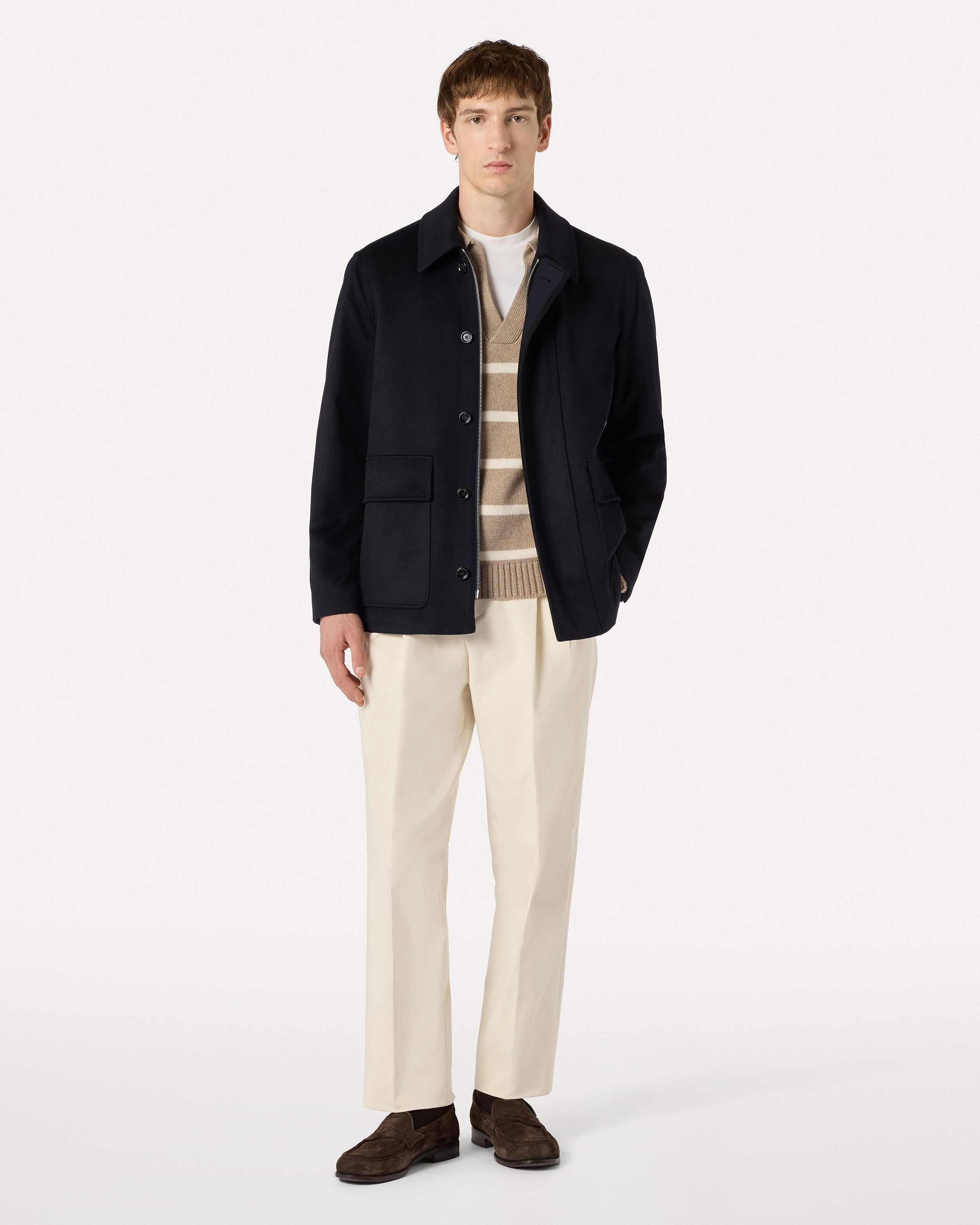 Pantaloni panna a due pieghe in twill di cotone bi-stretch CREAM Lardini 2