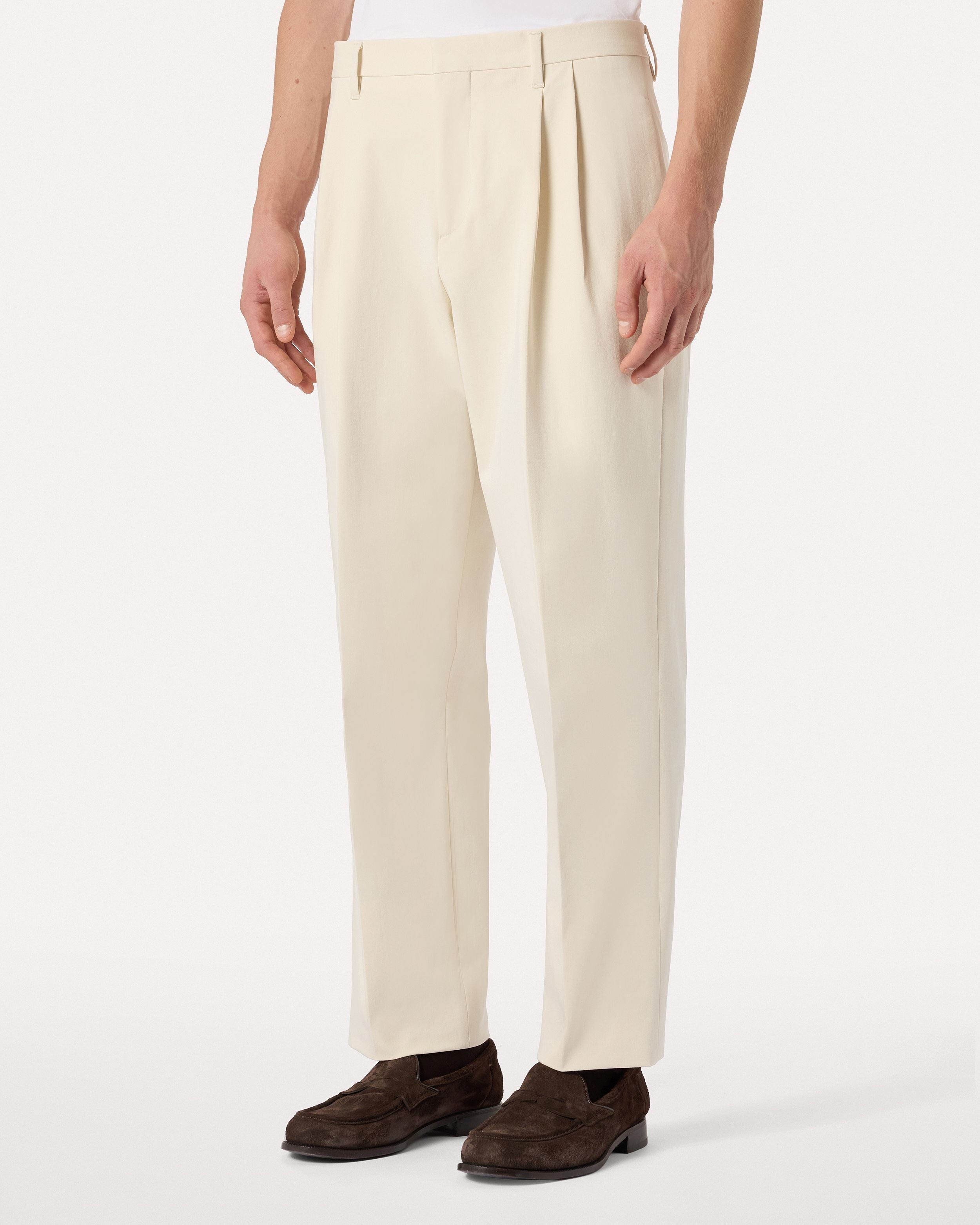 Pantaloni panna a due pieghe in twill di cotone bi-stretch CREAM Lardini 4