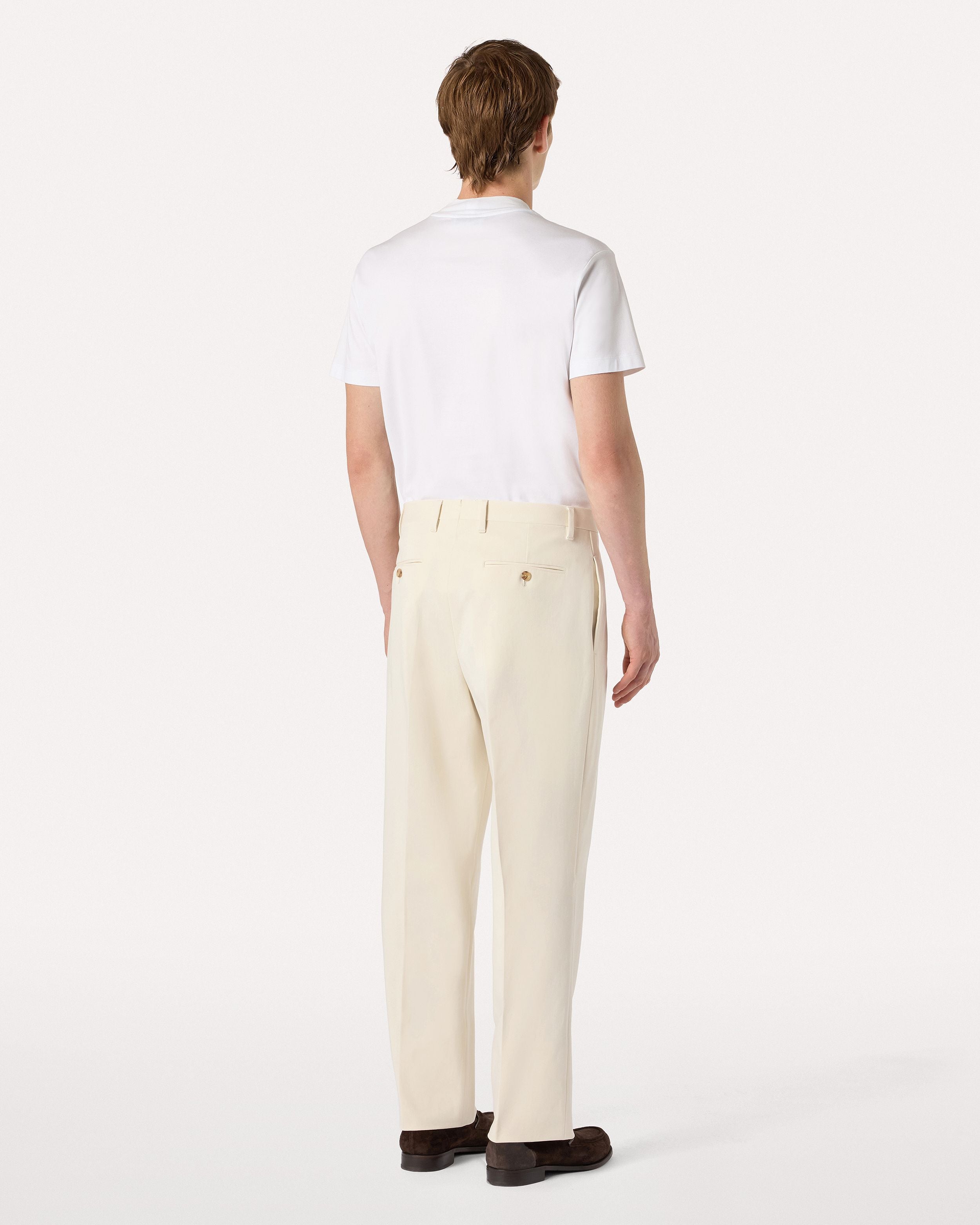 Pantaloni panna a due pieghe in twill di cotone bi-stretch CREAM Lardini 5