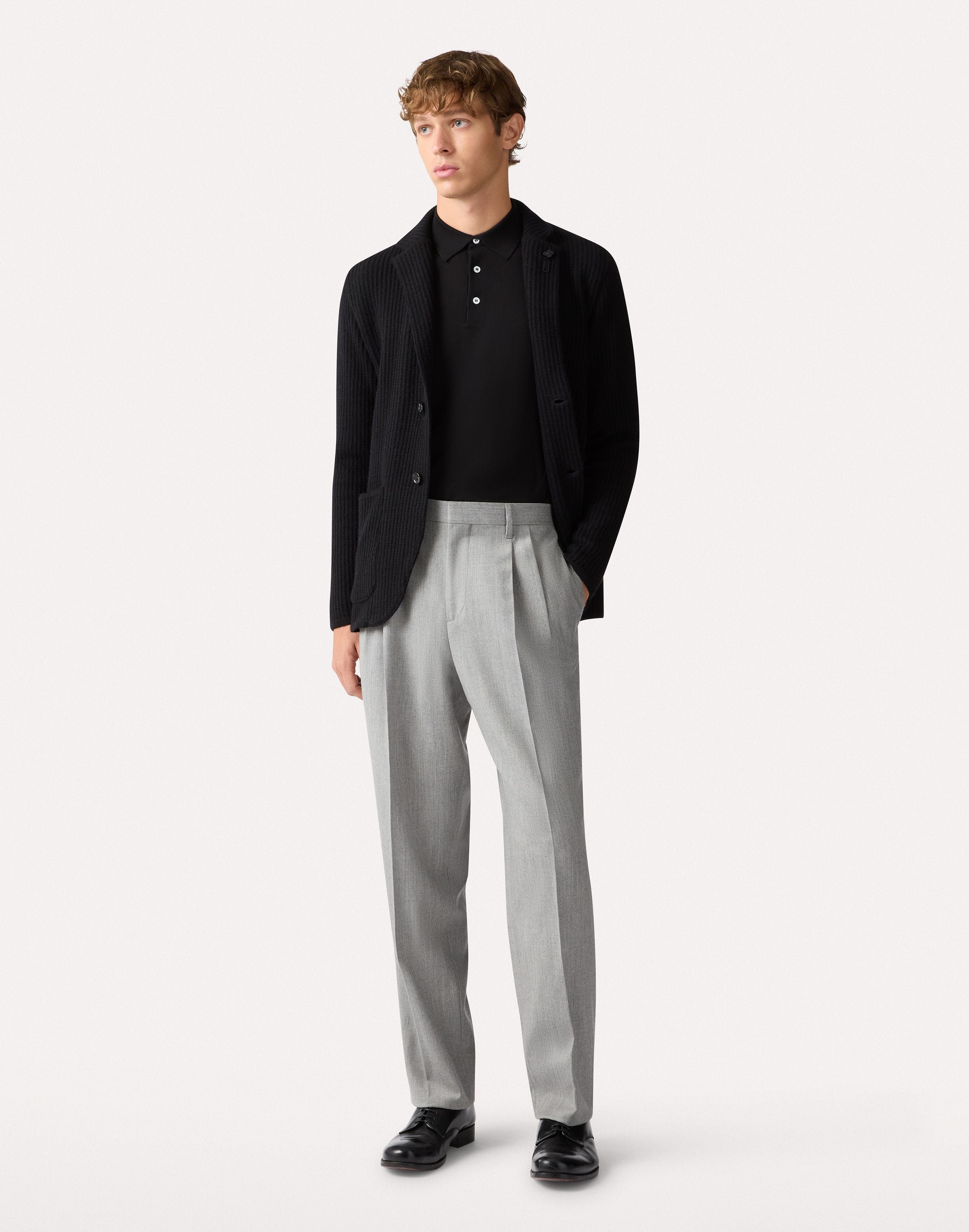 Grey two-pleat trousers in stretch combed flannel GREY Lardini 2