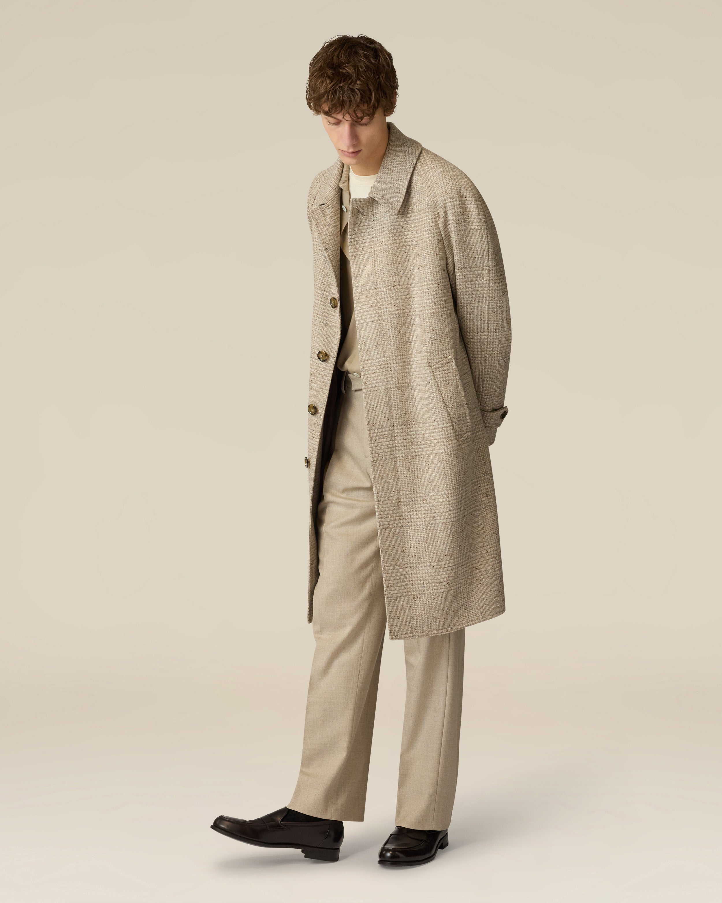 Beige-grauer einreihiger Tweedmantel BEIGE/GREY Lardini 2