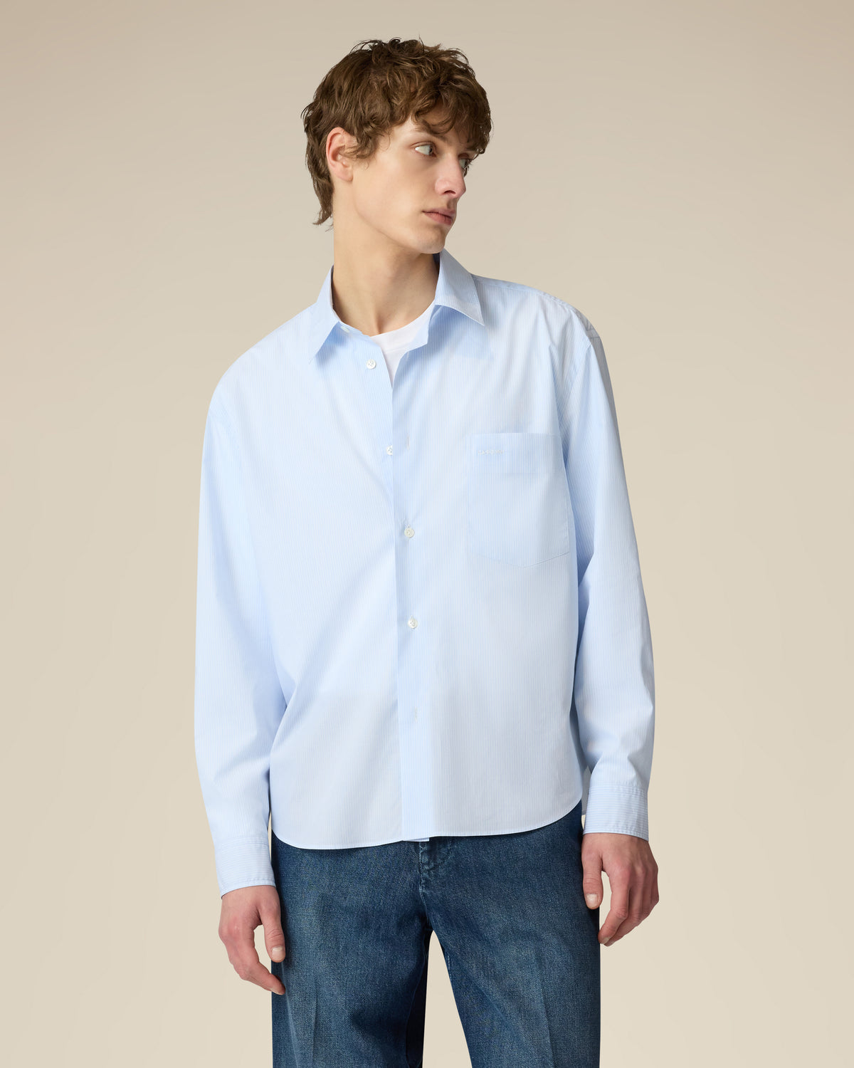 Blue cotton poplin shirt with striped pattern LIGHT BLUE Lardini 4